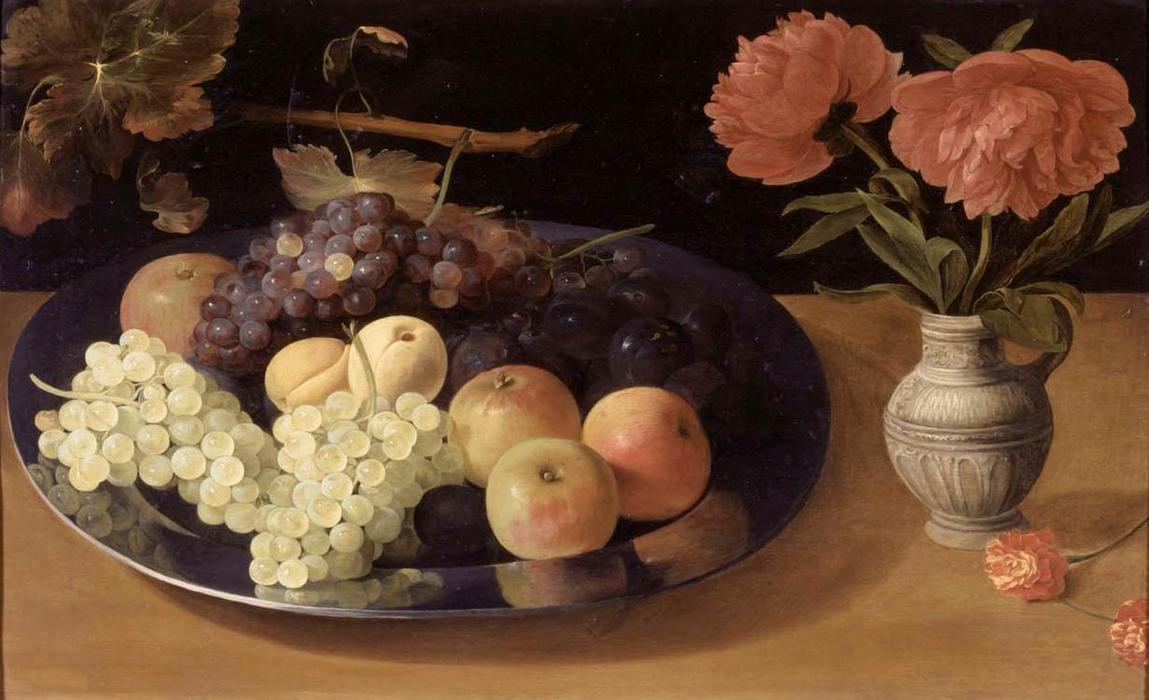 Wikioo.org - The Encyclopedia of Fine Arts - Painting, Artwork by Jacob Foppens Van Es - Still-Life of Grapes, Plums and Apples