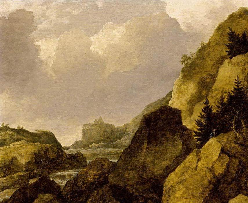 Wikioo.org - The Encyclopedia of Fine Arts - Painting, Artwork by Allart Van Everdingen - Scandinavian Rocky River Landscape
