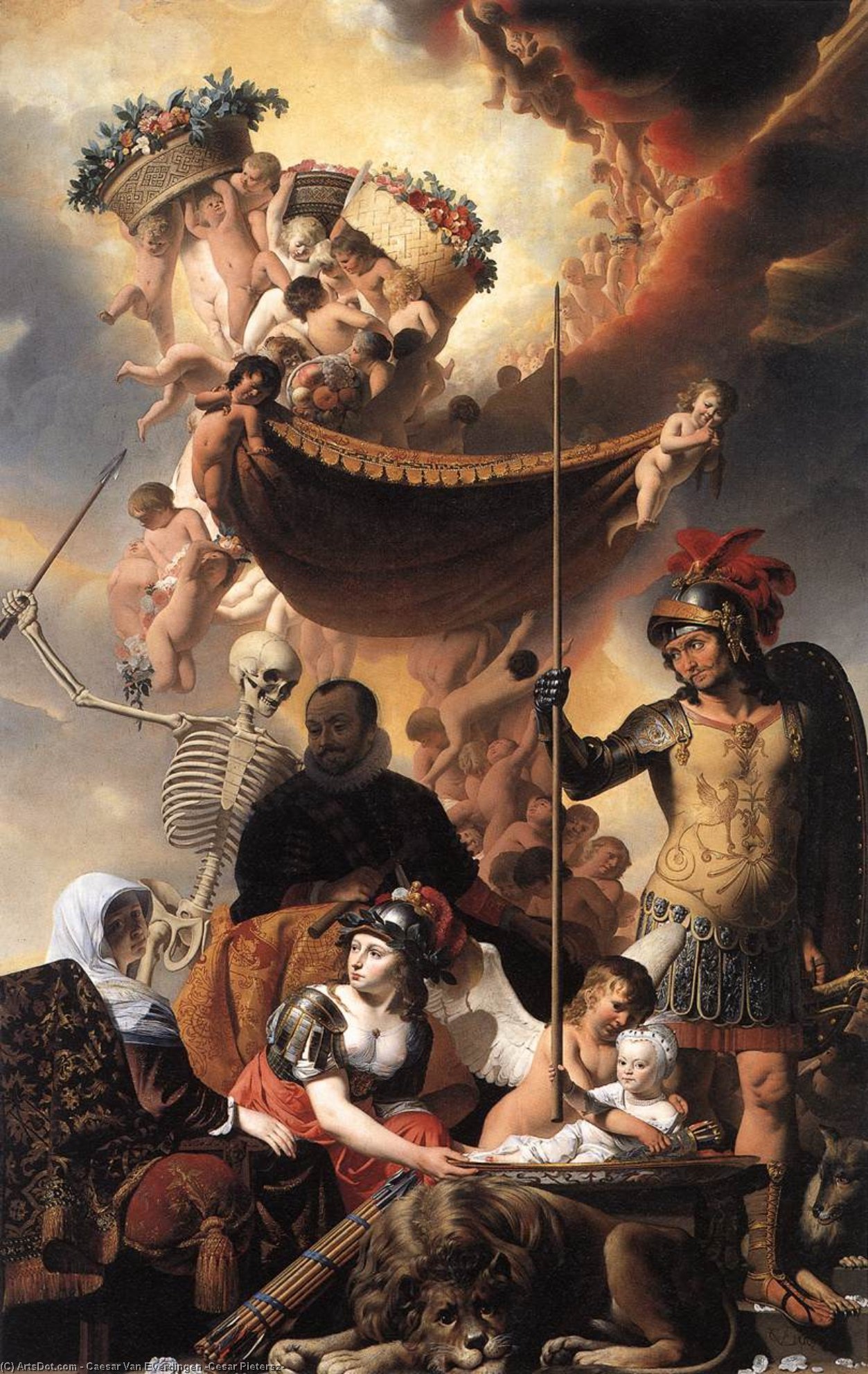 Wikioo.org - The Encyclopedia of Fine Arts - Painting, Artwork by Caesar Van Everdingen (Cesar Pietersz) - Allegory of the Birth of Frederik Hendrik