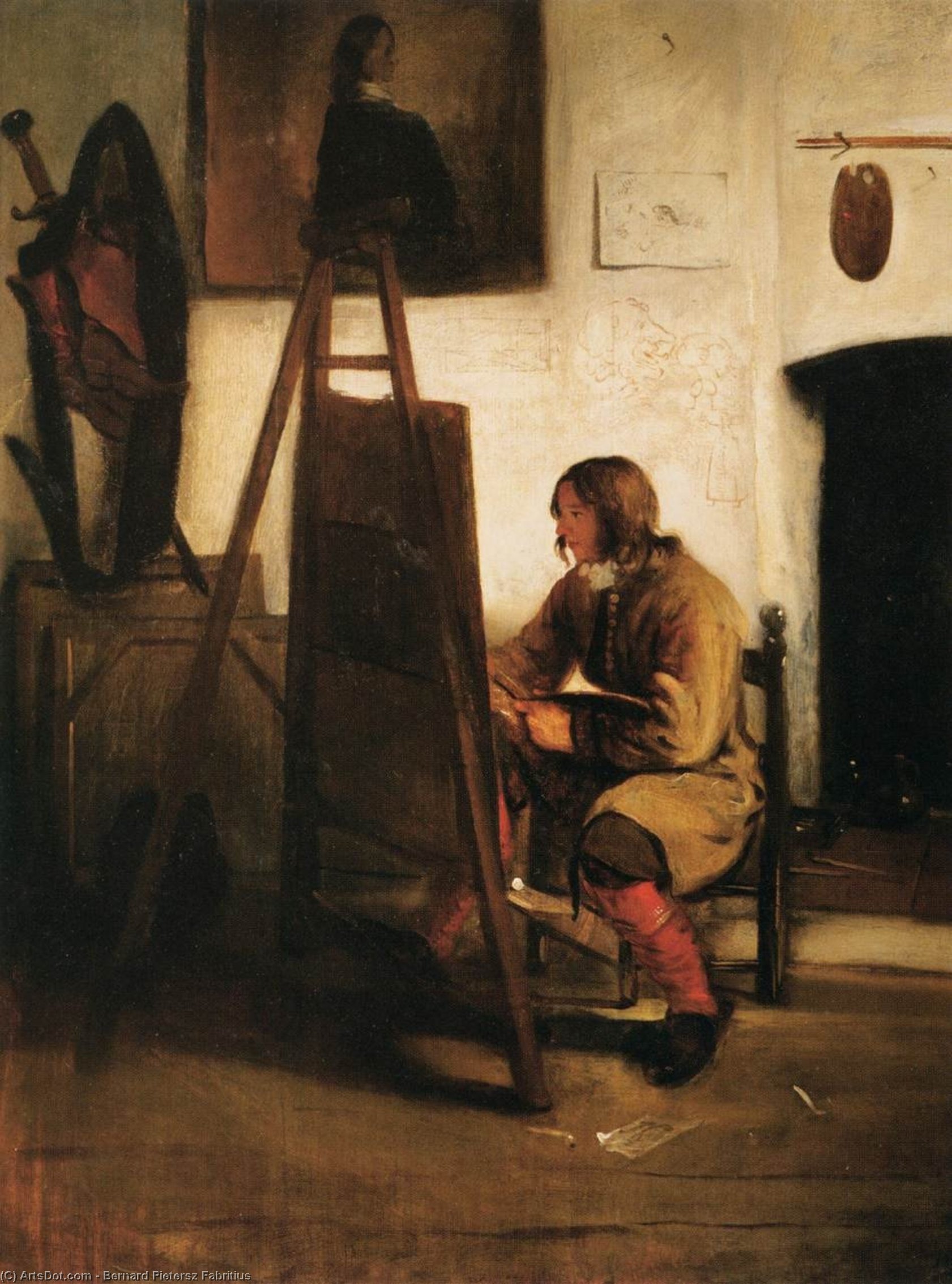 WikiOO.org – 美術百科全書 - 繪畫，作品 Bernard Pietersz Fabritius - 年轻 画家  在   他  工作室
