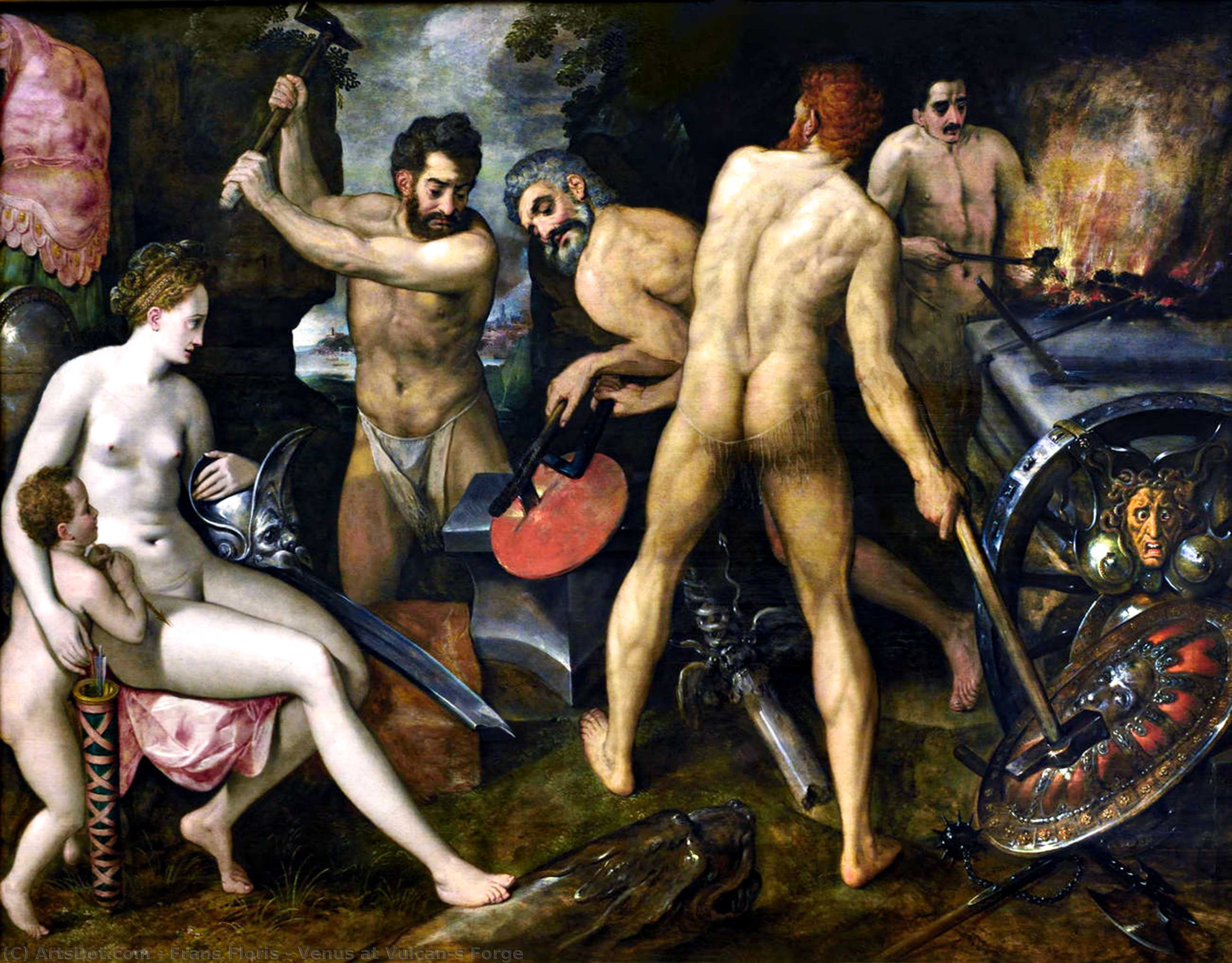 Wikioo.org – La Enciclopedia de las Bellas Artes - Pintura, Obras de arte de Frans Floris - Venus a Vulcan's Fragua