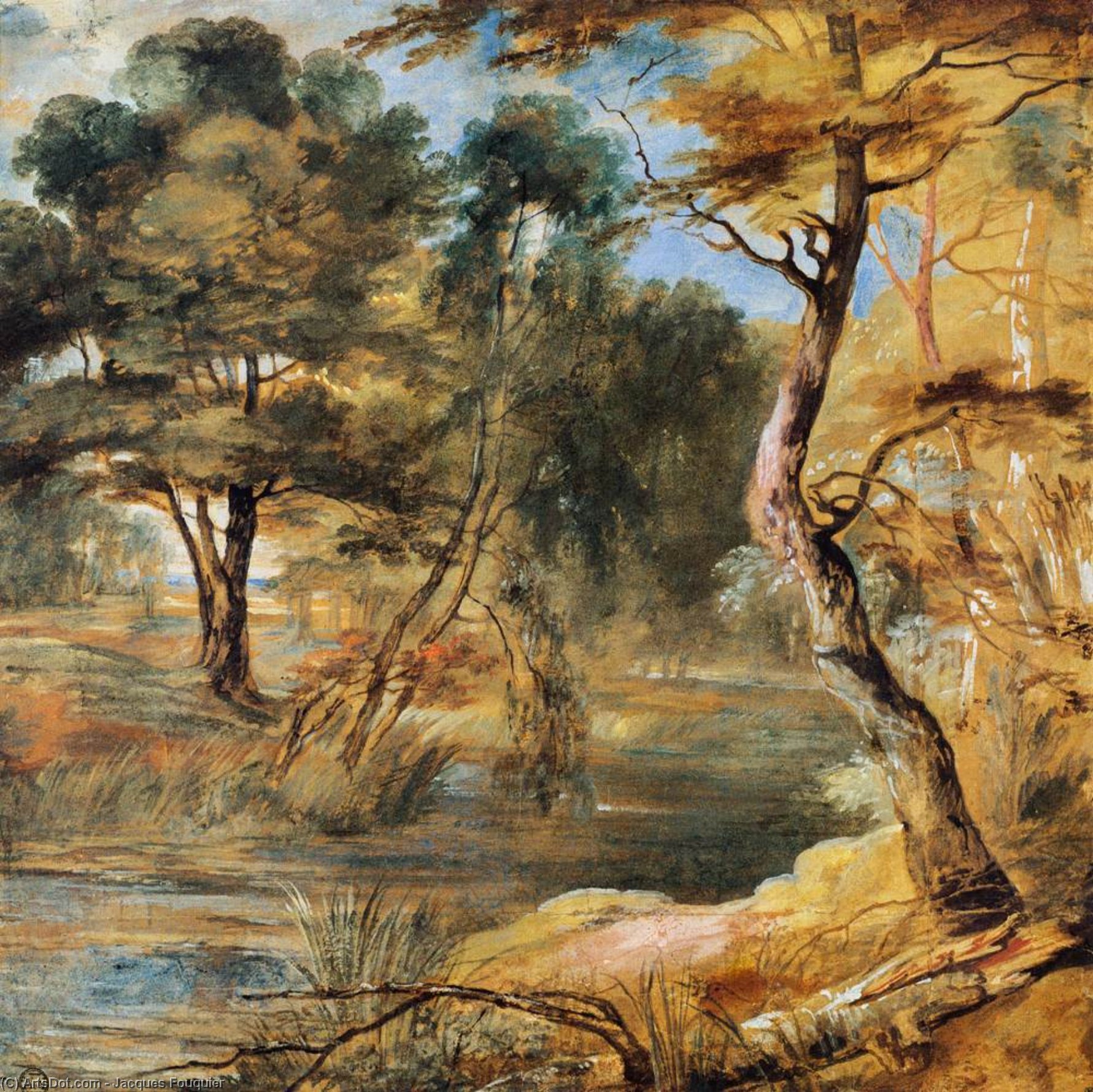 WikiOO.org - Енциклопедия за изящни изкуства - Живопис, Произведения на изкуството Jacques Fouquier - Wooded Landscape with a Stream