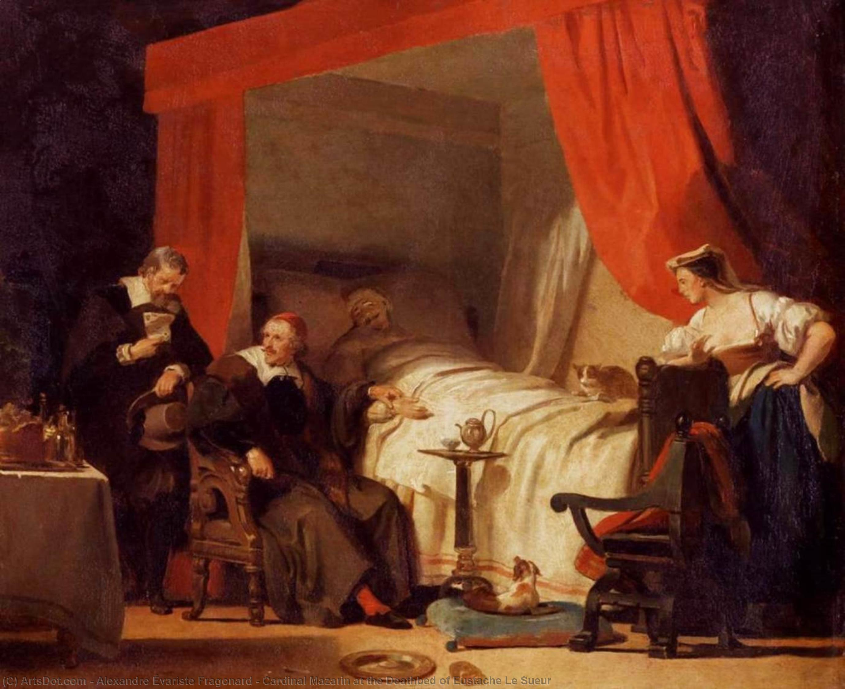 Wikioo.org - The Encyclopedia of Fine Arts - Painting, Artwork by Alexandre Évariste Fragonard - Cardinal Mazarin at the Deathbed of Eustache Le Sueur