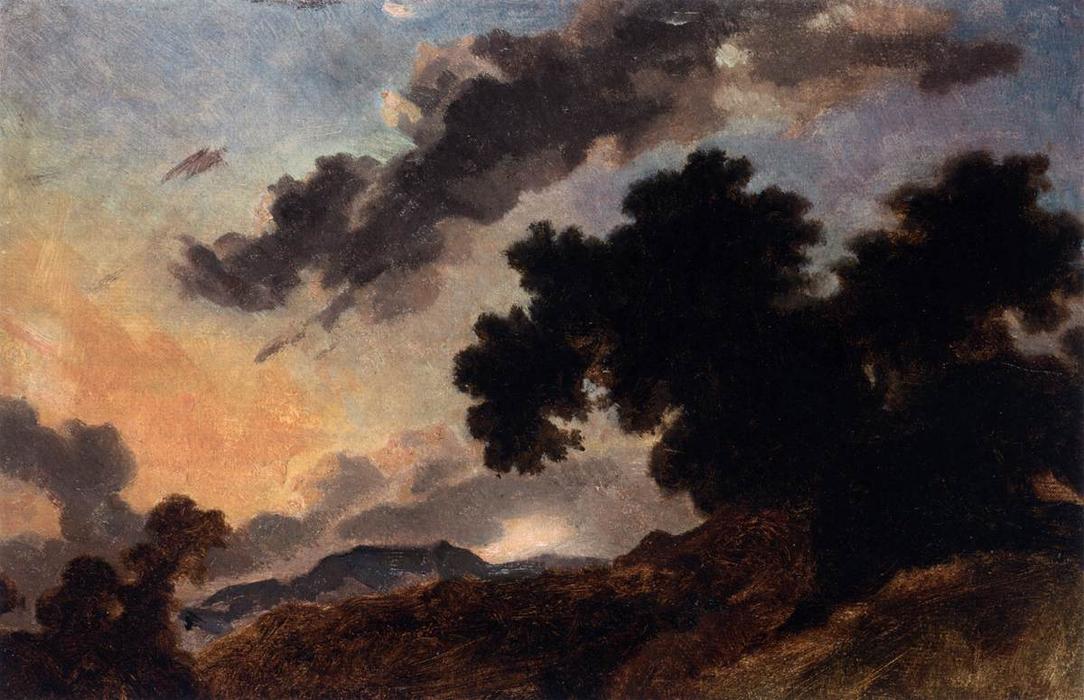 Wikioo.org - The Encyclopedia of Fine Arts - Painting, Artwork by Jean-Honoré Fragonard - Mountain Landscape at Sunset