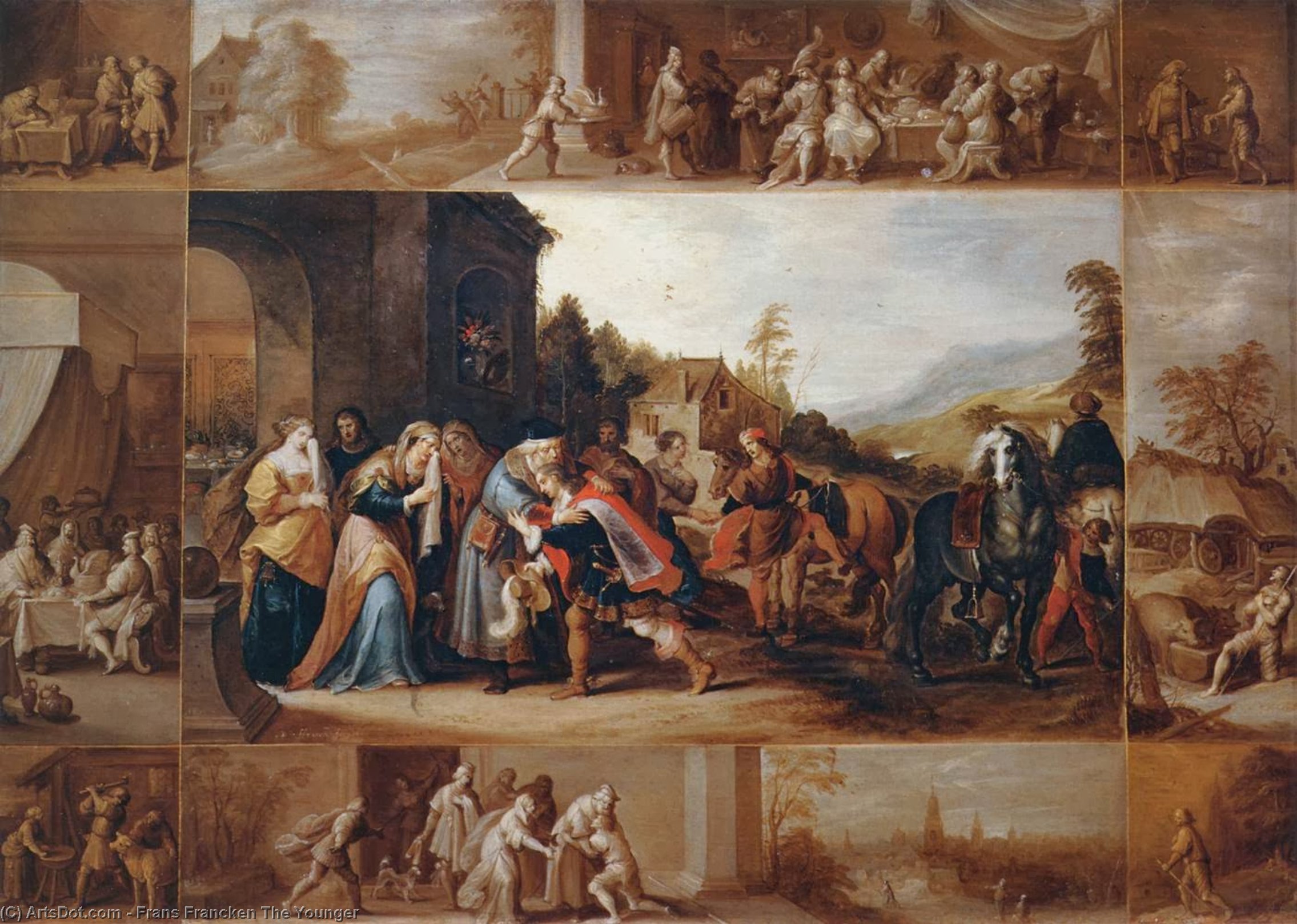 Wikioo.org - The Encyclopedia of Fine Arts - Painting, Artwork by Frans Francken The Younger - The Parable of the Prodigal Son