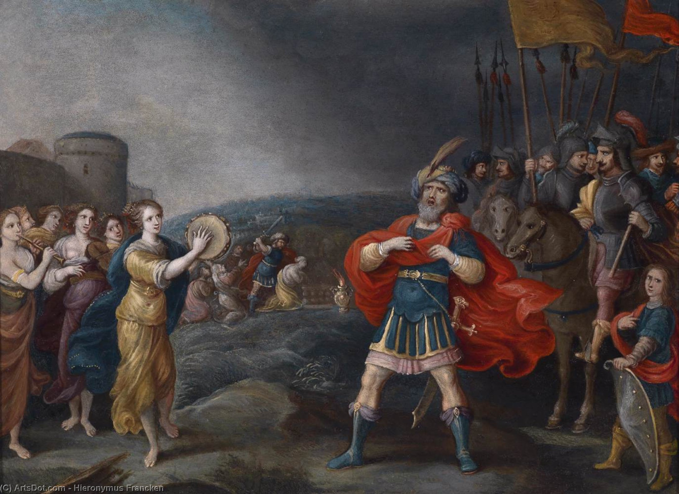 Wikioo.org - The Encyclopedia of Fine Arts - Painting, Artwork by Hieronymus Francken - The Victorious General Jephta Meeting His Daughter