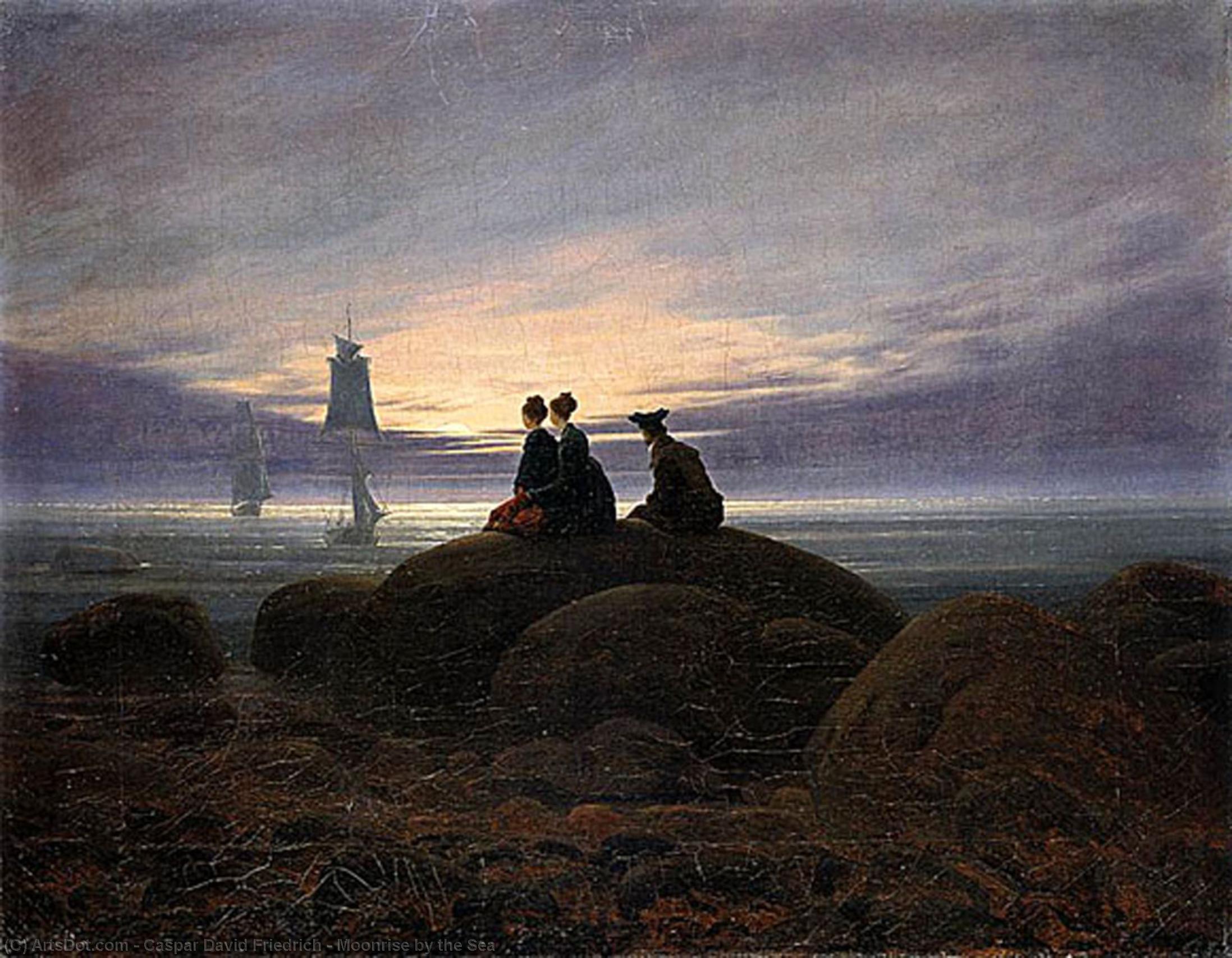 WikiOO.org - 百科事典 - 絵画、アートワーク Caspar David Friedrich - 月の出 で  ザー  海