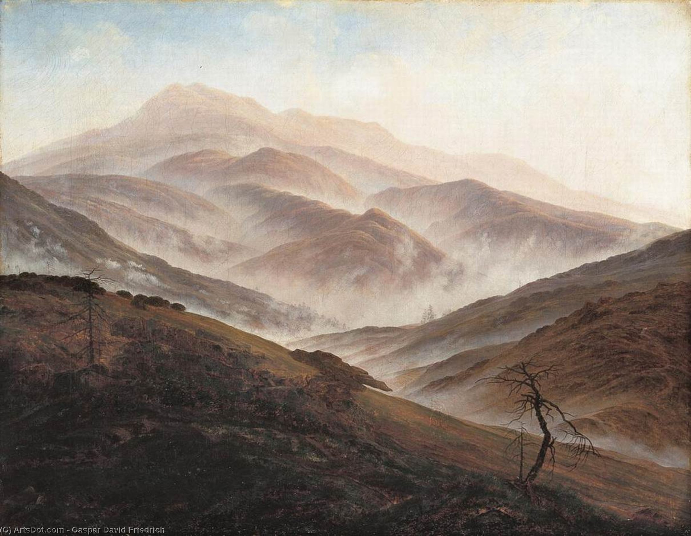 Wikoo.org - موسوعة الفنون الجميلة - اللوحة، العمل الفني Caspar David Friedrich - Riesengebirge Landscape with Rising Fog