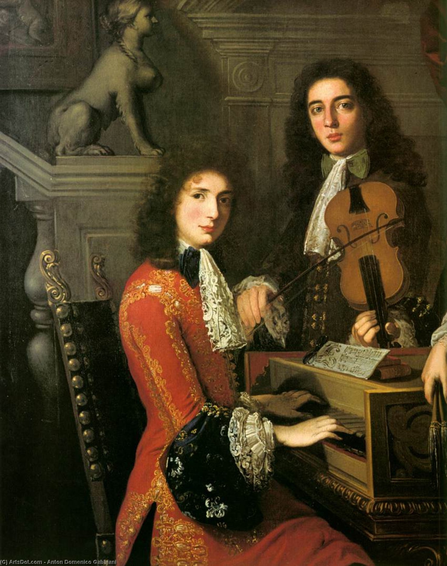 Wikioo.org - The Encyclopedia of Fine Arts - Painting, Artwork by Anton Domenico Gabbiani - Portrait of Three Musicians of the Medici Court (detail)