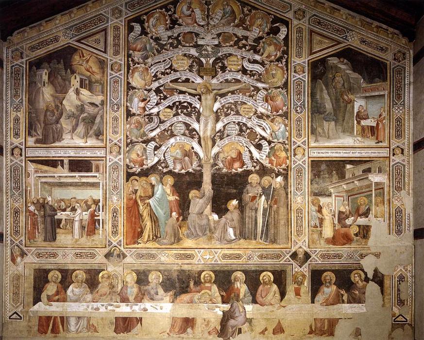 Wikioo.org - The Encyclopedia of Fine Arts - Painting, Artwork by Taddeo Gaddi - Last Supper, Tree of Life and Four Miracle Scenes