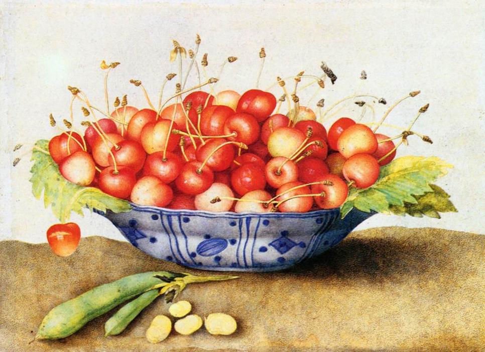 Wikioo.org - สารานุกรมวิจิตรศิลป์ - จิตรกรรม Giovanna Garzoni - Chinese Porcelain Plate with Cherries