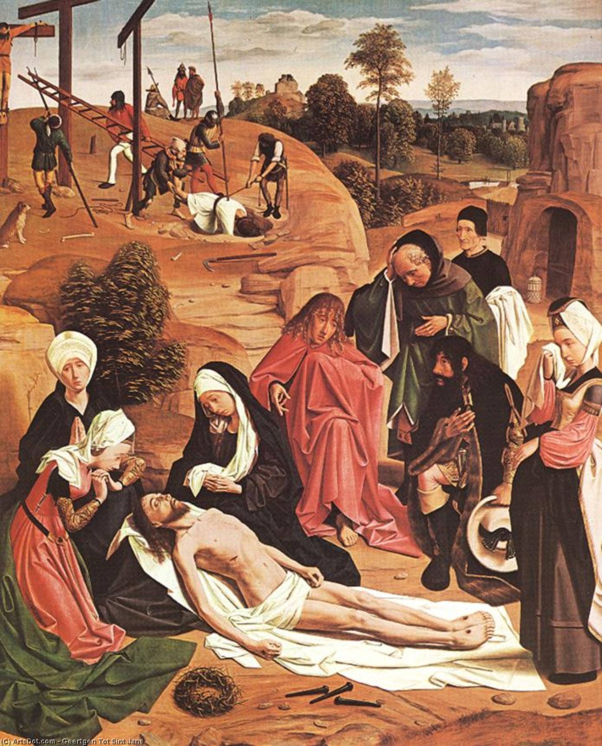 Wikioo.org - Bách khoa toàn thư về mỹ thuật - Vẽ tranh, Tác phẩm nghệ thuật Geertgen Tot Sint Jans - Lamentation over the Dead Christ