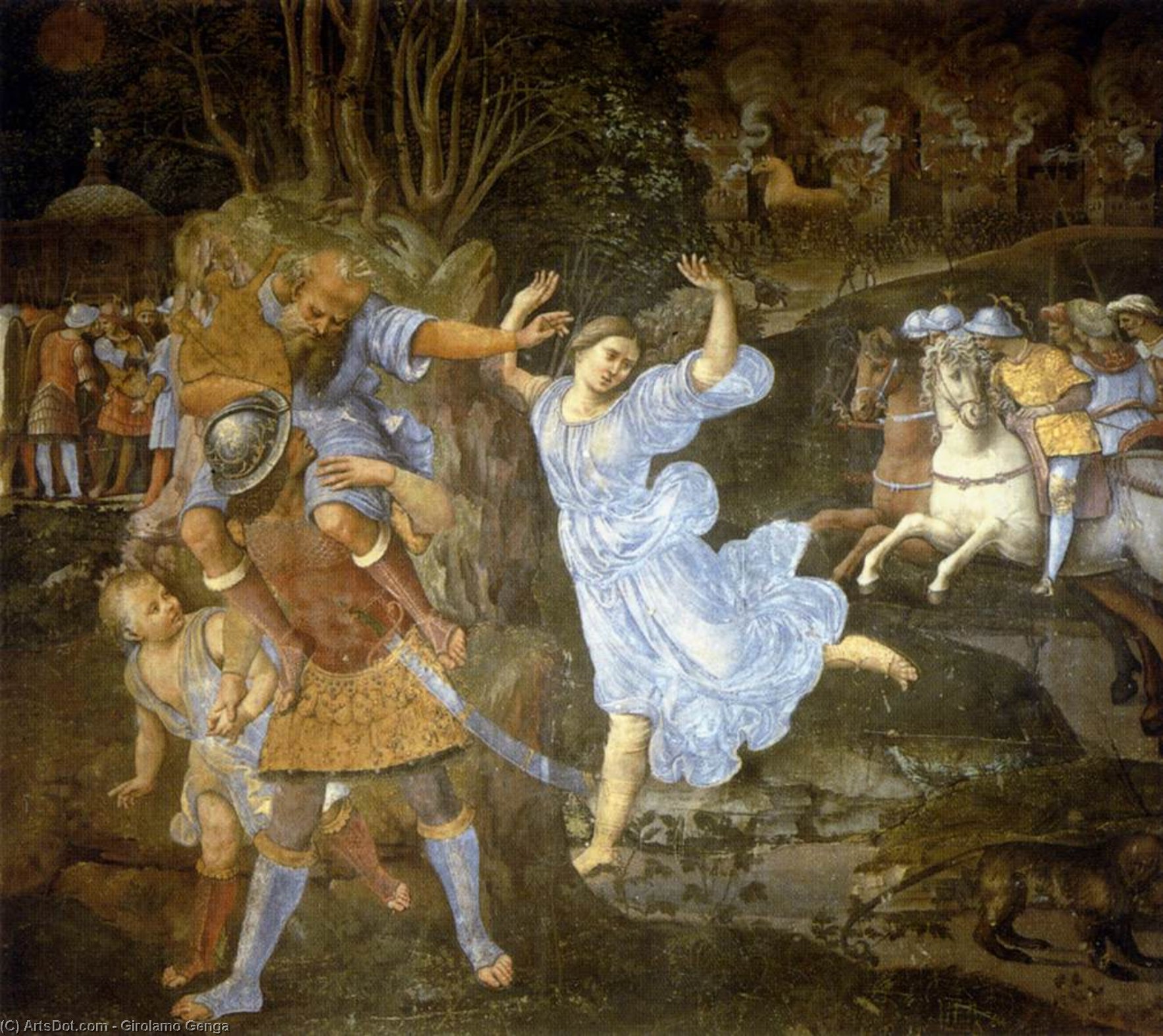 Wikioo.org - The Encyclopedia of Fine Arts - Painting, Artwork by Girolamo Genga - Flight of Aeneas from Troy