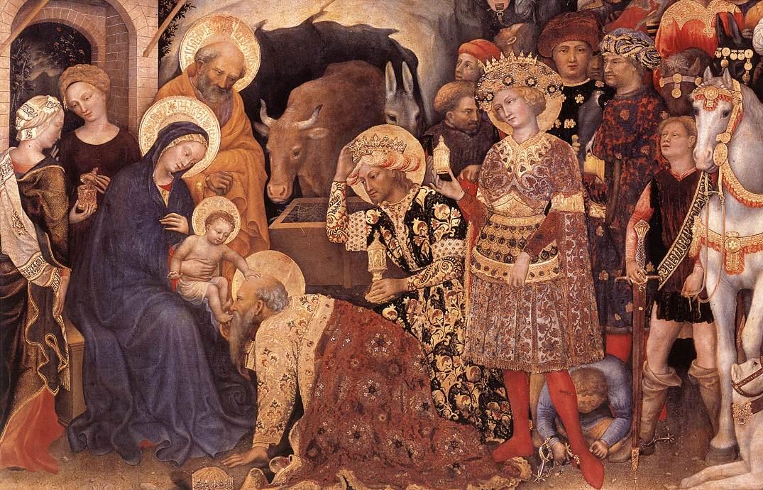 Wikioo.org – La Enciclopedia de las Bellas Artes - Pintura, Obras de arte de Gentile Da Fabriano - Adoración de los Reyes Magos Detalle
