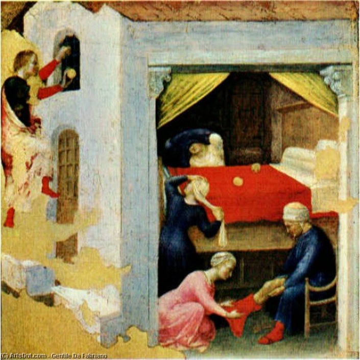 Wikioo.org - The Encyclopedia of Fine Arts - Painting, Artwork by Gentile Da Fabriano - Quaratesi Polyptych: St Nicholas and Three Poor Maidens