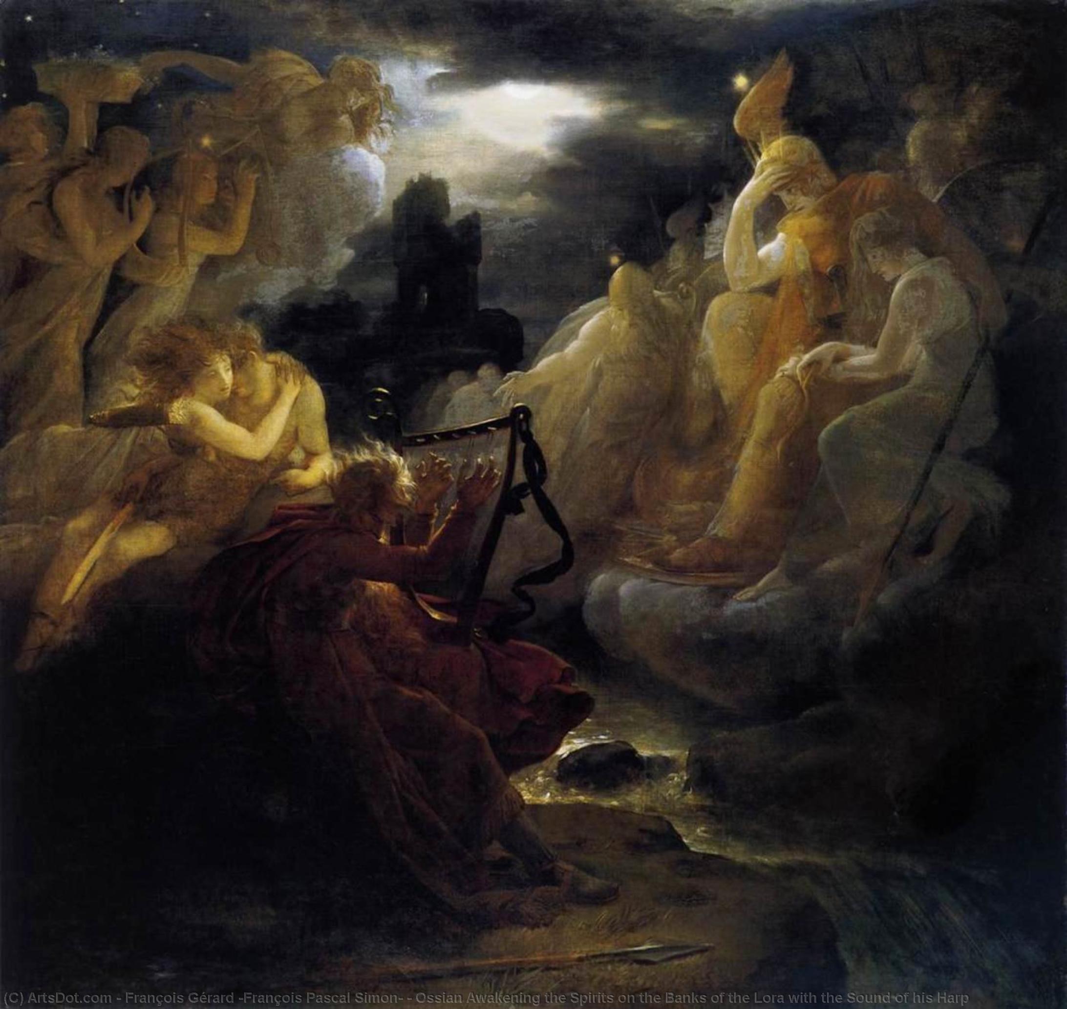 Wikioo.org - The Encyclopedia of Fine Arts - Painting, Artwork by François Gérard (François Pascal Simon) - Ossian Awakening the Spirits on the Banks of the Lora with the Sound of his Harp