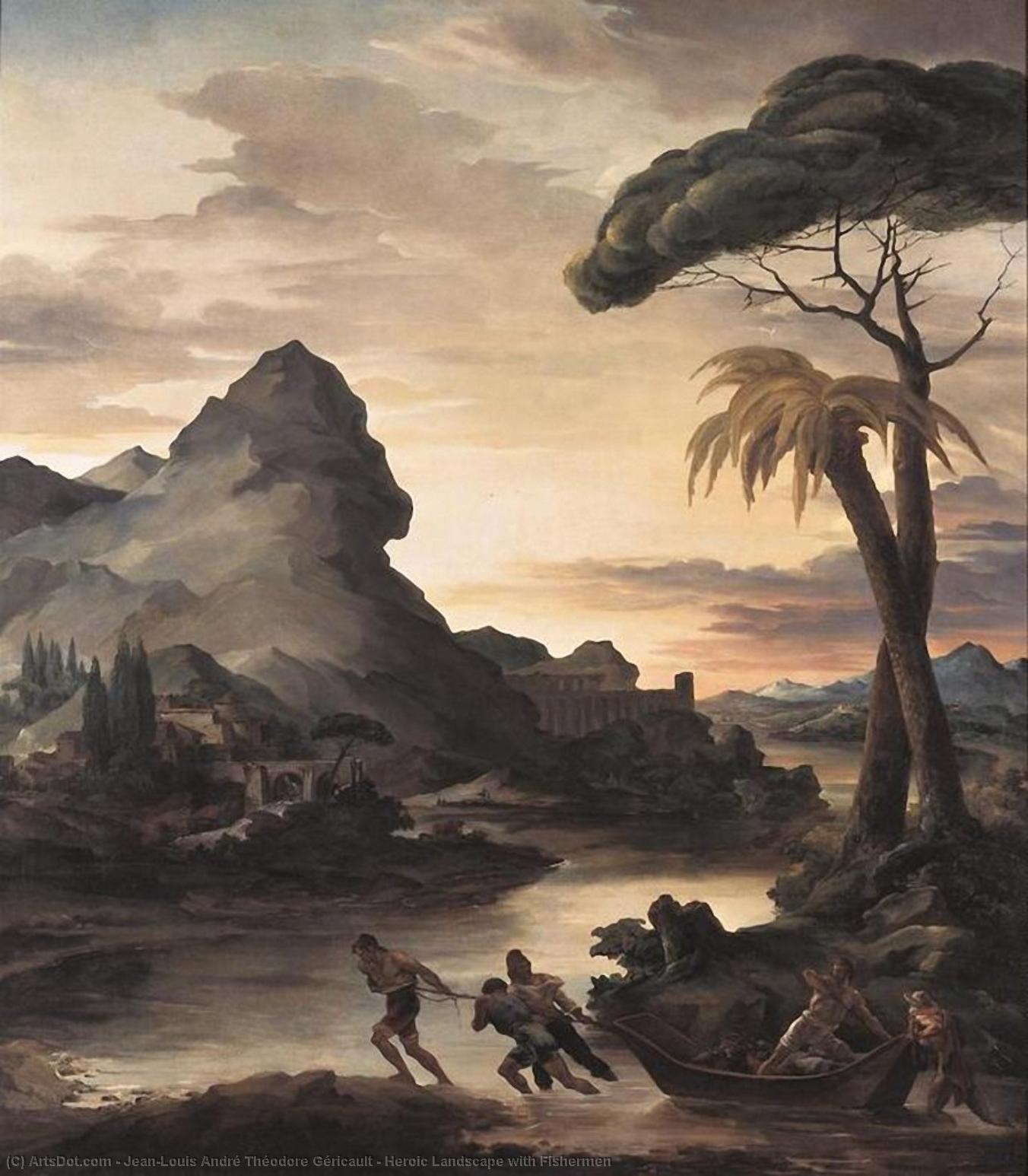 Wikioo.org – L'Enciclopedia delle Belle Arti - Pittura, Opere di Jean-Louis André Théodore Géricault - eroico paesaggio  con  Pescatori