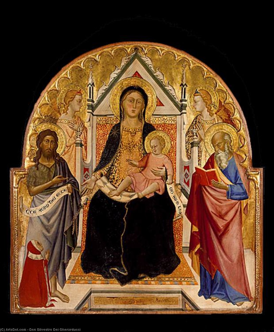 Wikioo.org - The Encyclopedia of Fine Arts - Painting, Artwork by Don Silvestro Dei Gherarducci - Madonna and Child with Sts John Baptist and Paul