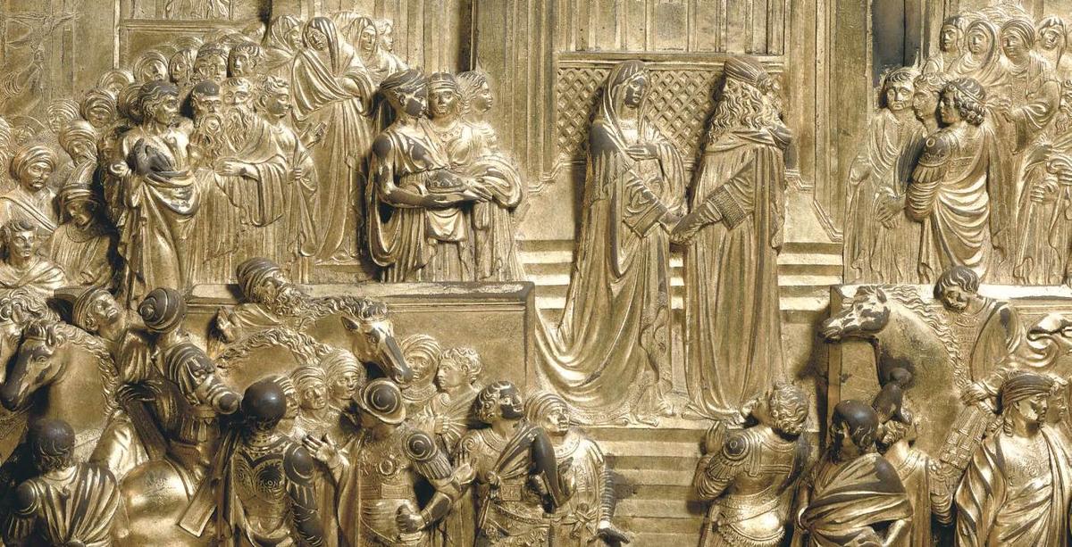 Wikioo.org – La Enciclopedia de las Bellas Artes - Pintura, Obras de arte de Lorenzo Ghiberti - Salomón y el reina de Saba Detalle