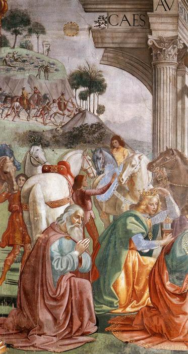 Wikioo.org – La Enciclopedia de las Bellas Artes - Pintura, Obras de arte de Domenico Ghirlandaio - Adoración de los Reyes Magos Detalle
