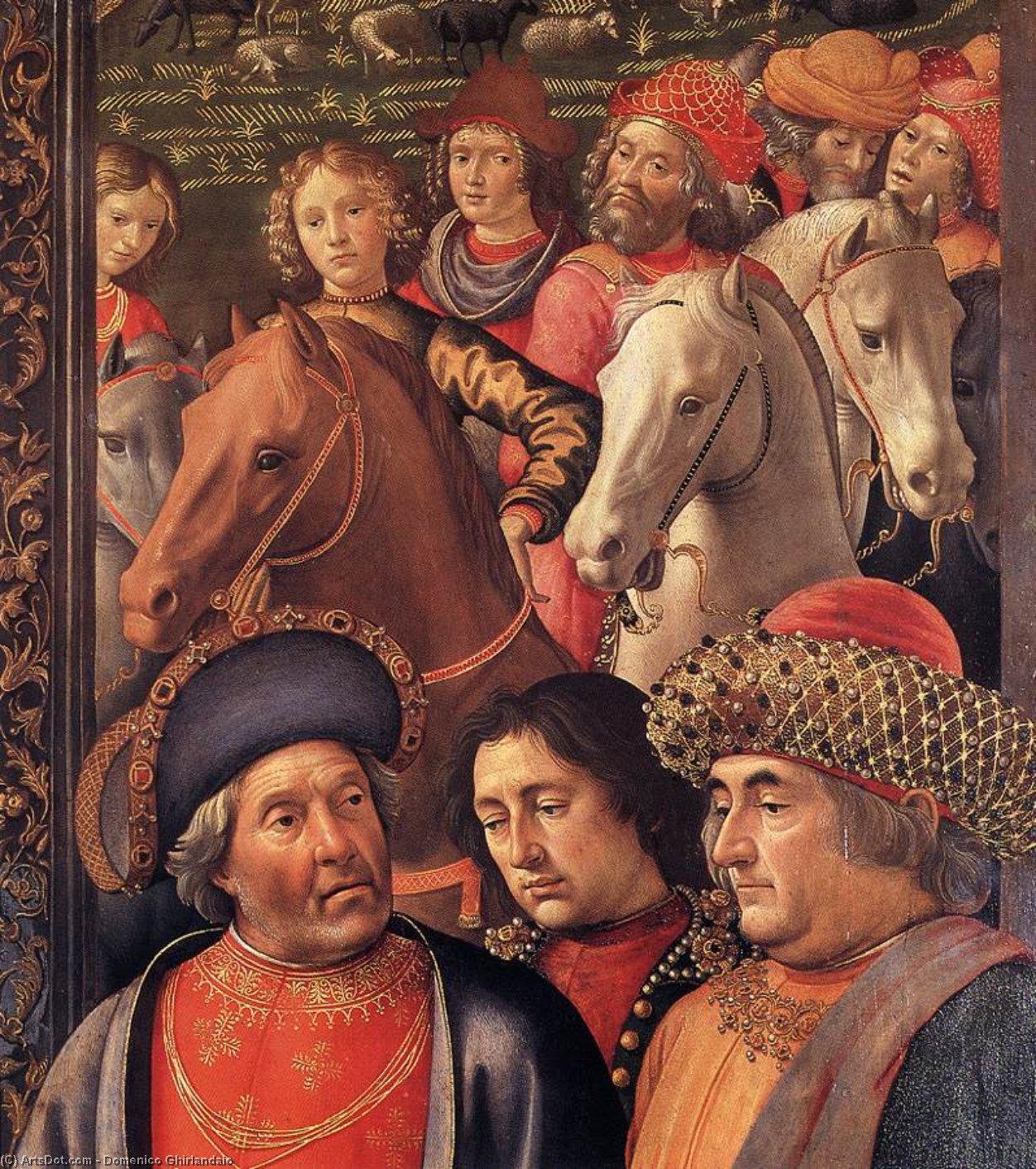 Wikoo.org - موسوعة الفنون الجميلة - اللوحة، العمل الفني Domenico Ghirlandaio - Adoration of the Magi (detail)