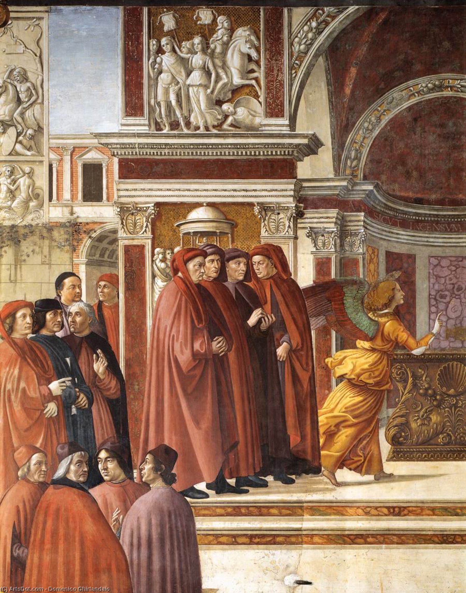 Wikioo.org – L'Enciclopedia delle Belle Arti - Pittura, Opere di Domenico Ghirlandaio - Angelo Apparendo a Zaccaria particolare