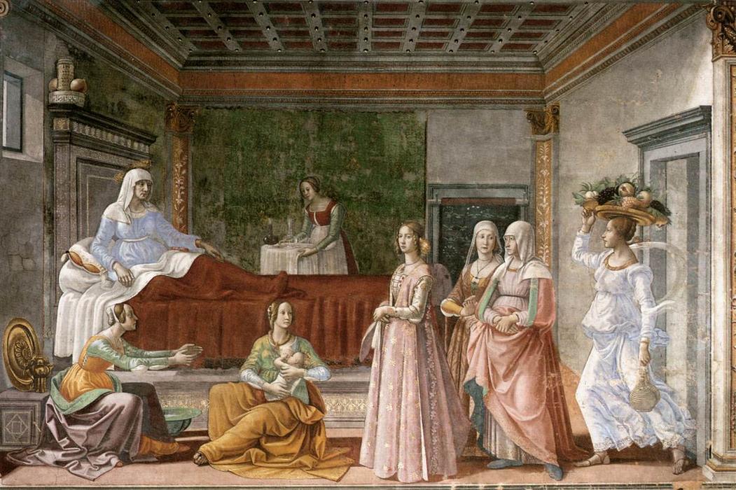 Wikioo.org - The Encyclopedia of Fine Arts - Painting, Artwork by Domenico Ghirlandaio - Birth of St John the Baptist