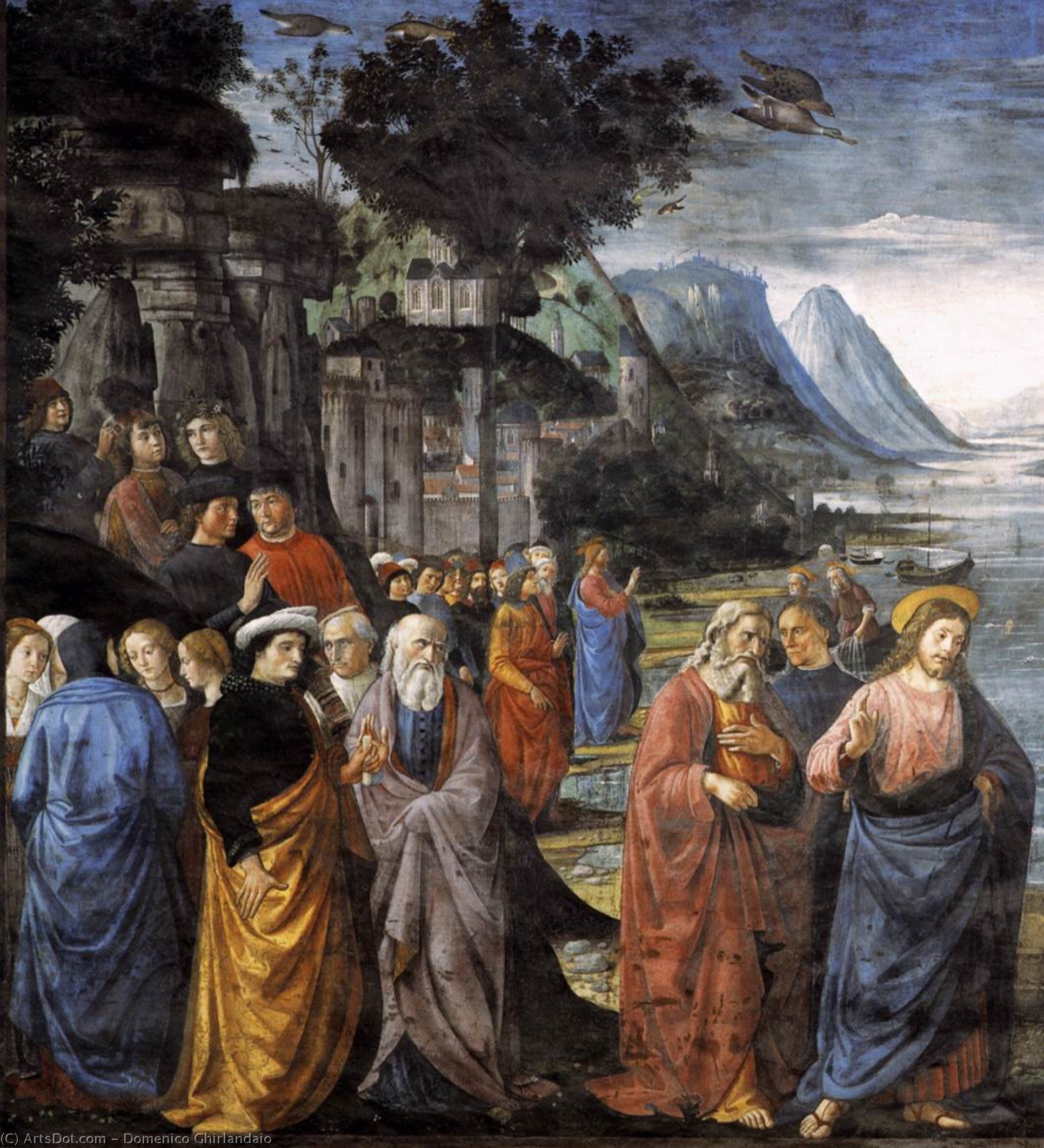 Wikioo.org – L'Encyclopédie des Beaux Arts - Peinture, Oeuvre de Domenico Ghirlandaio - vocation de  la  apôtres  détail