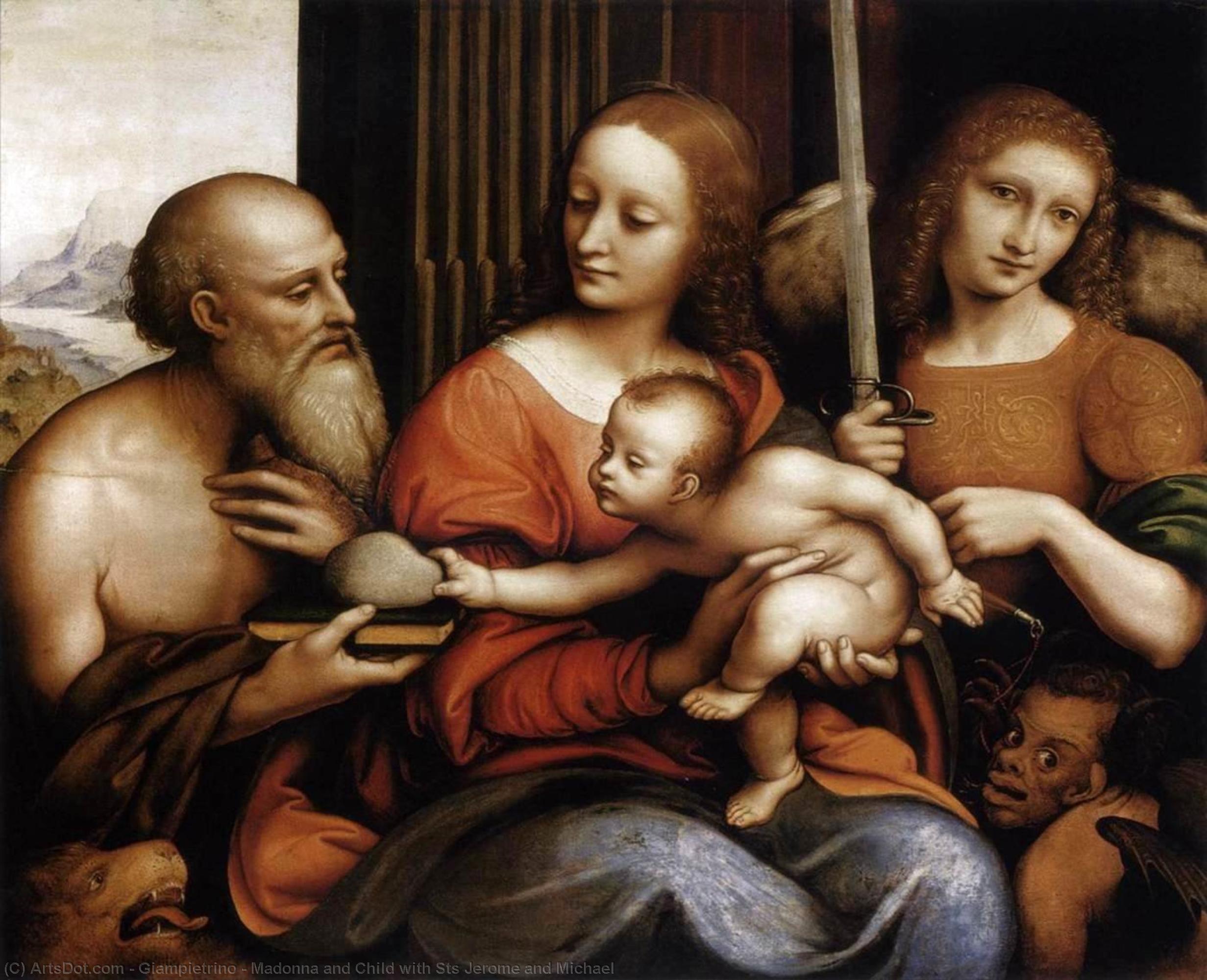 Wikioo.org - The Encyclopedia of Fine Arts - Painting, Artwork by Giampietrino - Madonna and Child with Sts Jerome and Michael