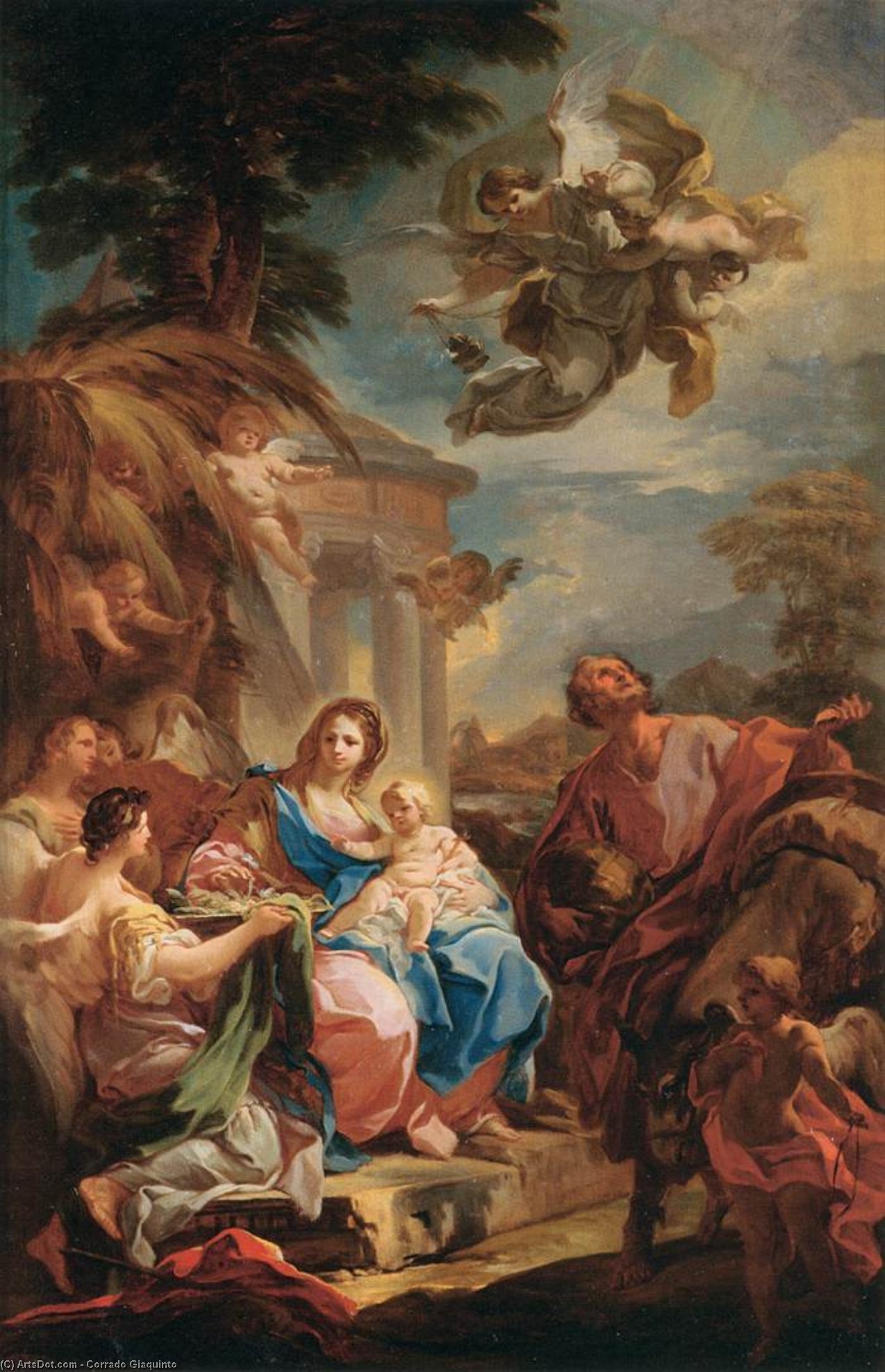 Wikioo.org - The Encyclopedia of Fine Arts - Painting, Artwork by Corrado Giaquinto - Rest on the Flight into Egypt