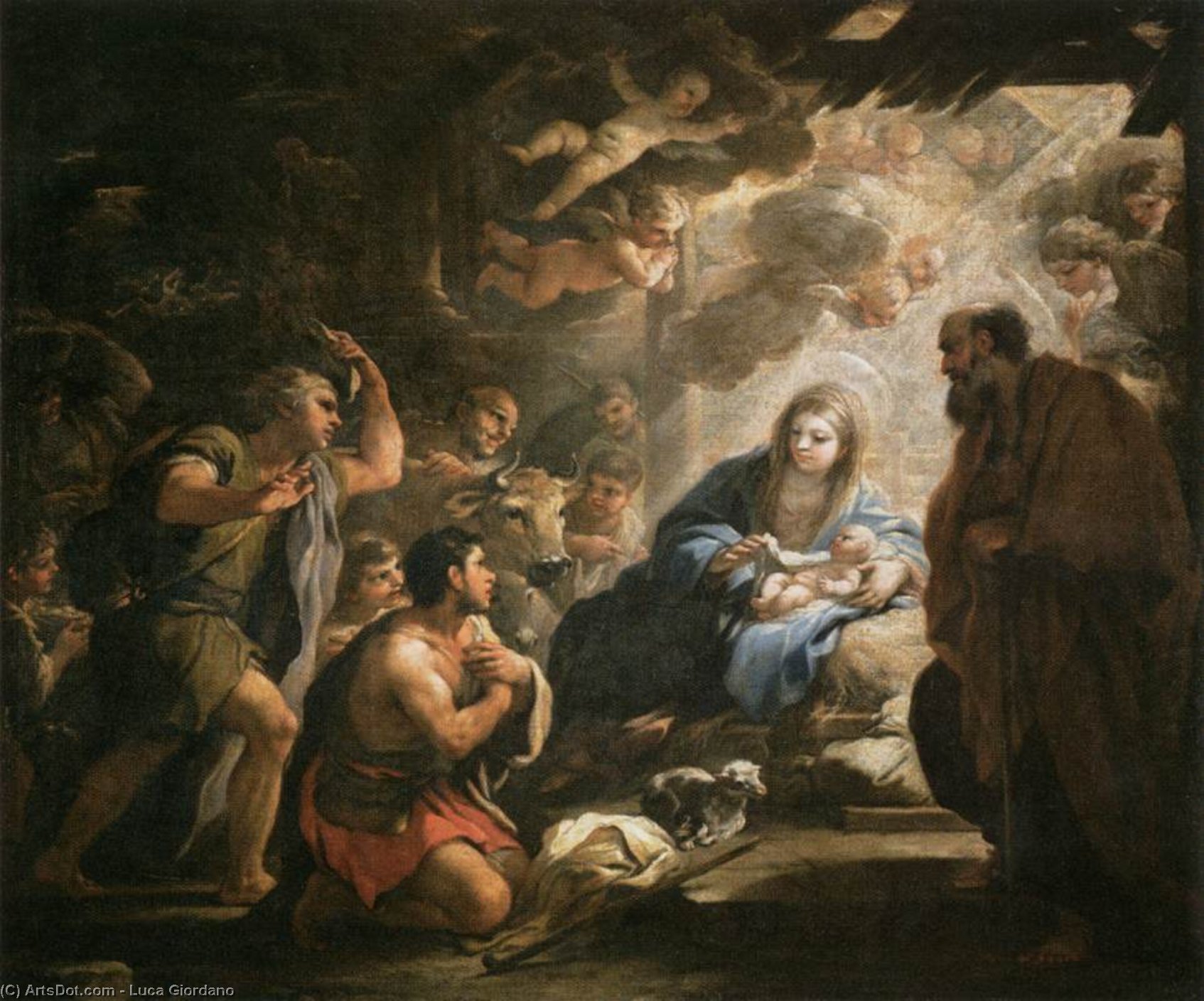 Wikioo.org - The Encyclopedia of Fine Arts - Painting, Artwork by Luca Giordano - Adoration of the Shepherds