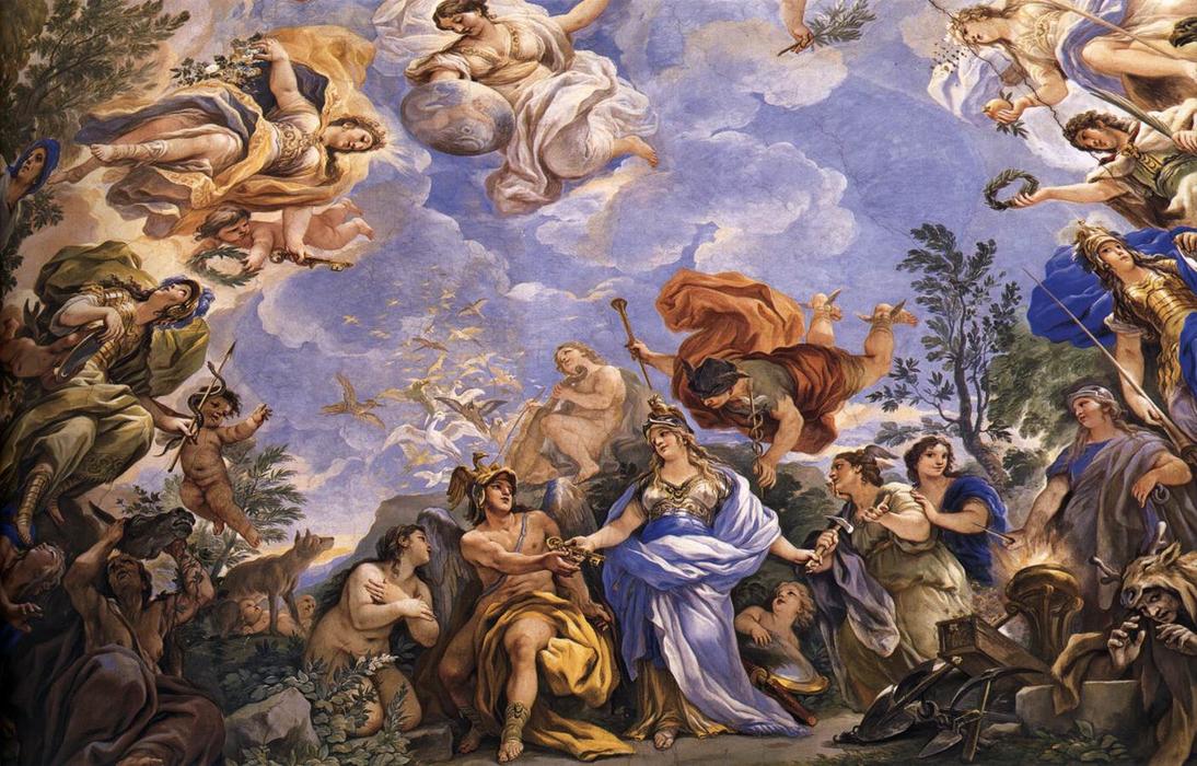 Wikioo.org - The Encyclopedia of Fine Arts - Painting, Artwork by Luca Giordano - Ceiling decoration of the Gallery (detail)