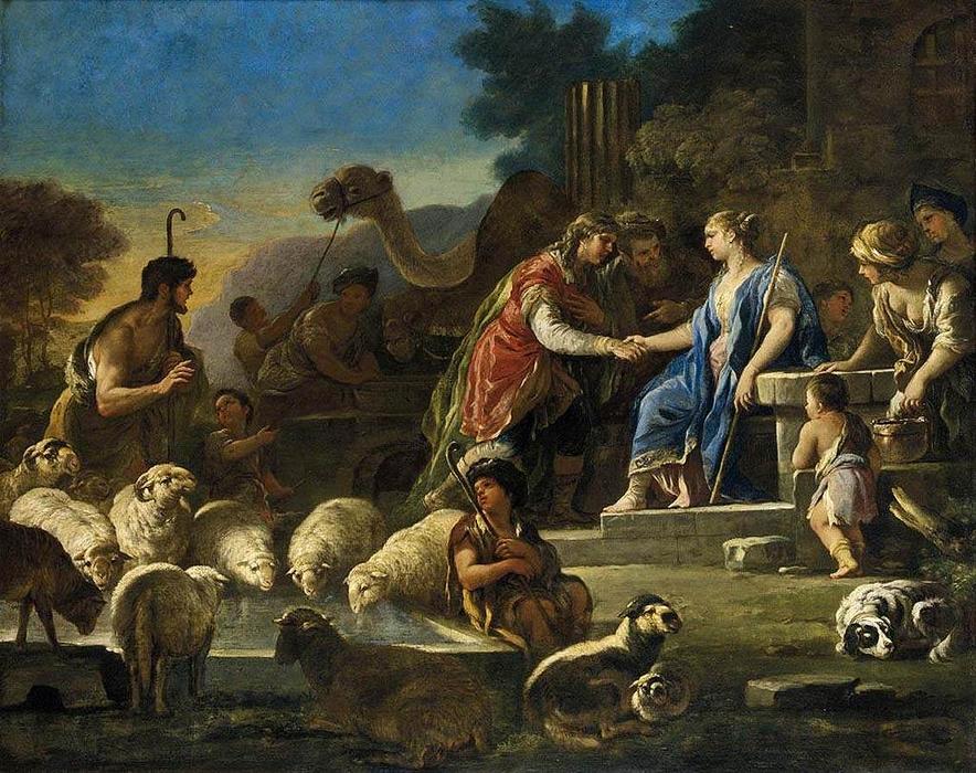 Wikioo.org – L'Encyclopédie des Beaux Arts - Peinture, Oeuvre de Luca Giordano - jacob et `rachel` à l' bien
