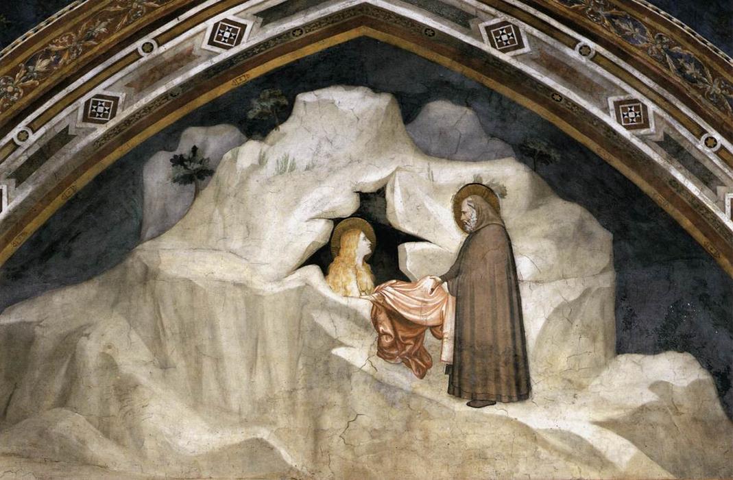 Wikioo.org - The Encyclopedia of Fine Arts - Painting, Artwork by Giotto Di Bondone - Scenes from the Life of Mary Magdalene: The Hermit Zosimus Giving a Cloak to Magdalene