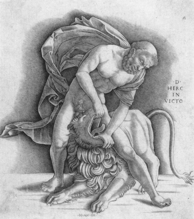Wikioo.org - The Encyclopedia of Fine Arts - Painting, Artwork by Giovanni Antonio Da Brescia - Hercules and the Nemean Lion