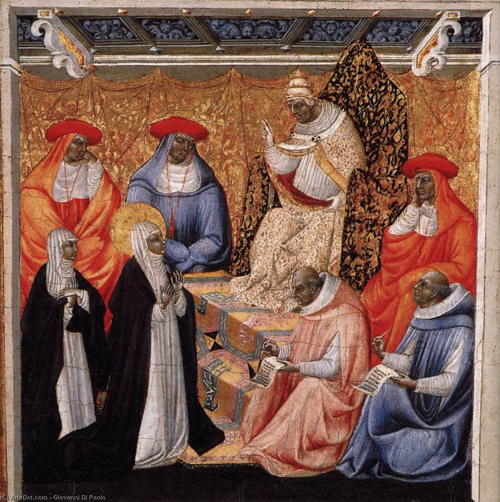 Wikioo.org - The Encyclopedia of Fine Arts - Painting, Artwork by Giovanni Di Paolo - St Catherine before the Pope at Avignon