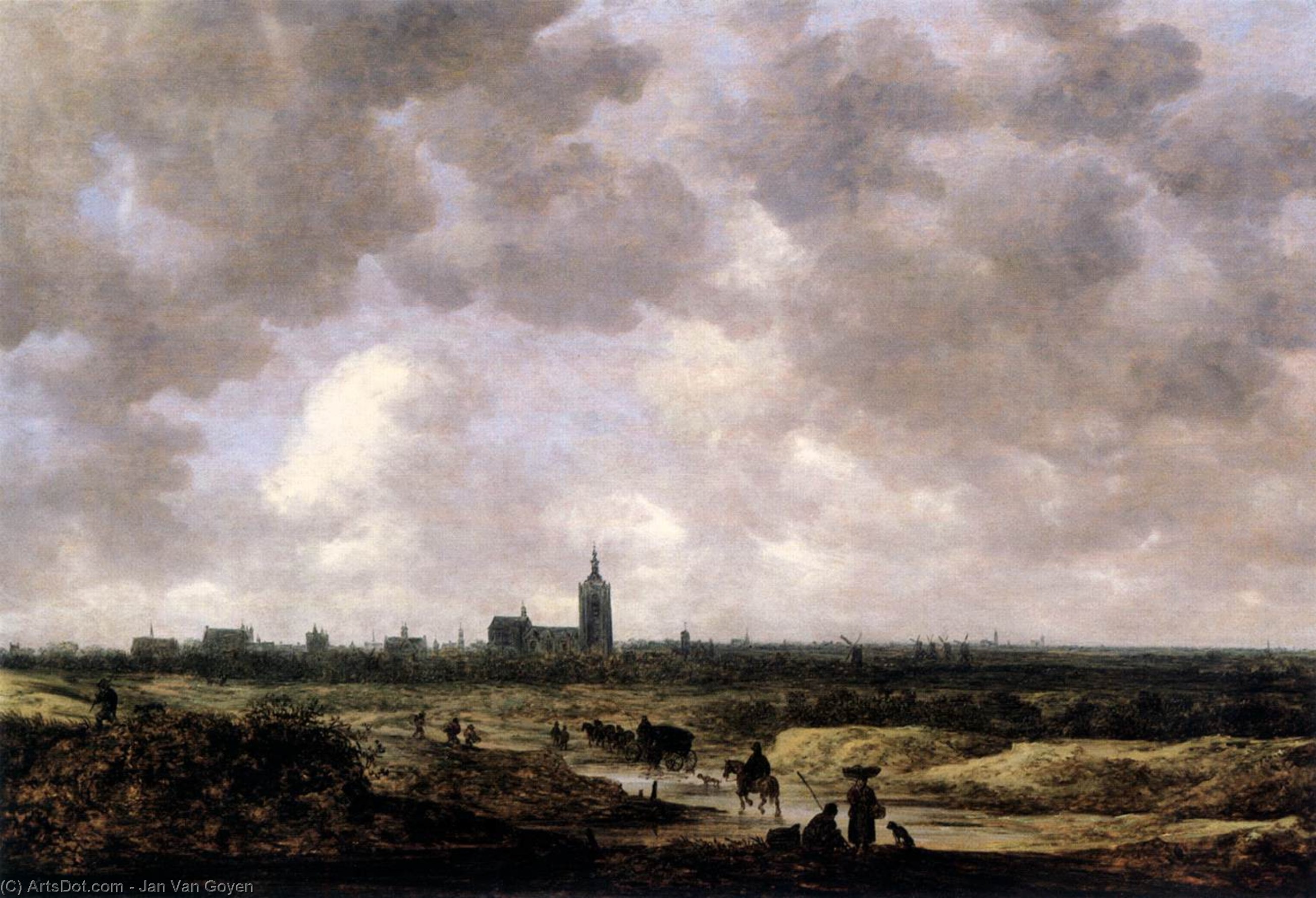 Wikoo.org - موسوعة الفنون الجميلة - اللوحة، العمل الفني Jan Van Goyen - View of The Hague from the Northwest