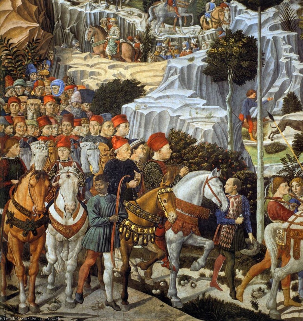 WikiOO.org - Enciklopedija likovnih umjetnosti - Slikarstvo, umjetnička djela Benozzo Gozzoli - Procession of the Youngest King (detail)