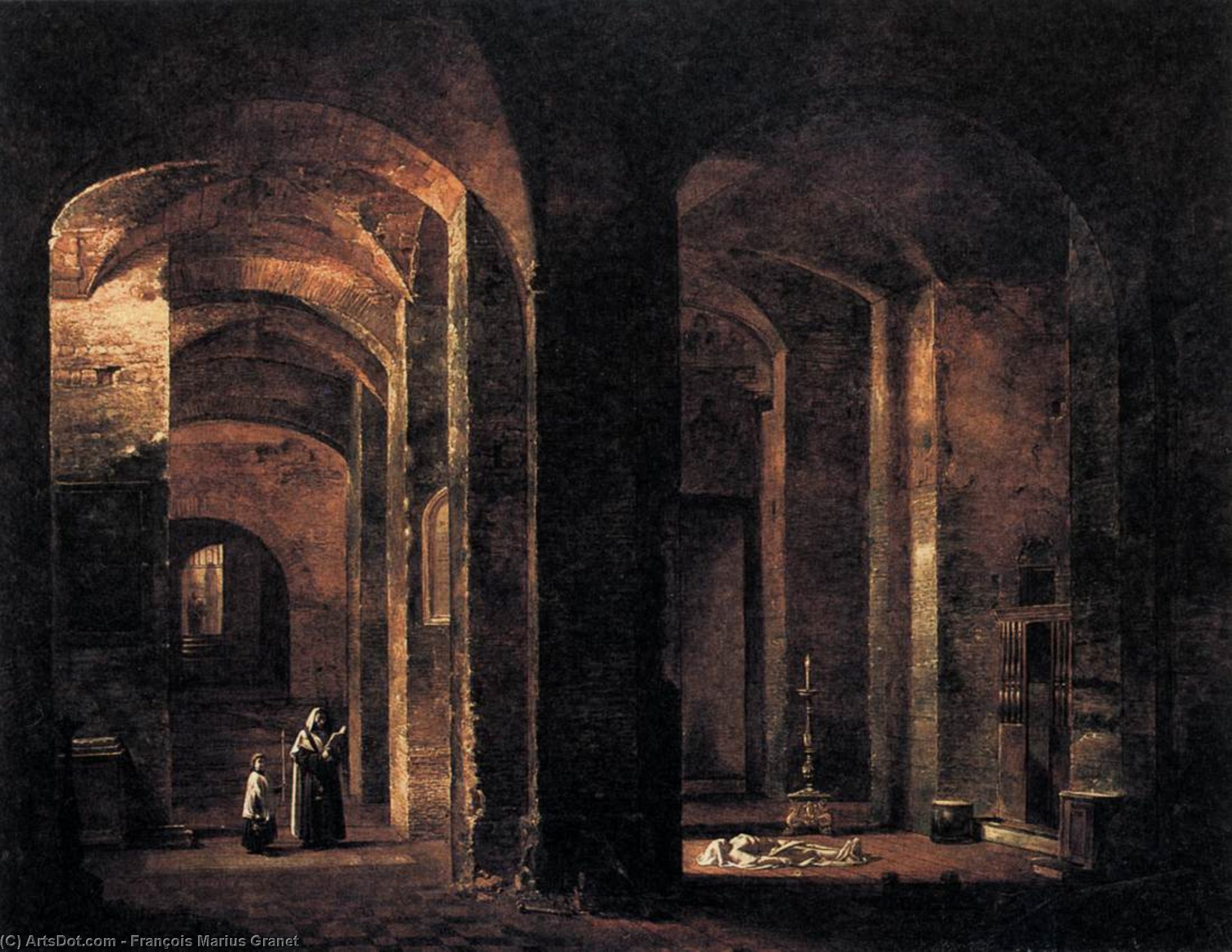 Wikioo.org - The Encyclopedia of Fine Arts - Painting, Artwork by François Marius Granet - Crypt of San Martino ai Monti, Rome