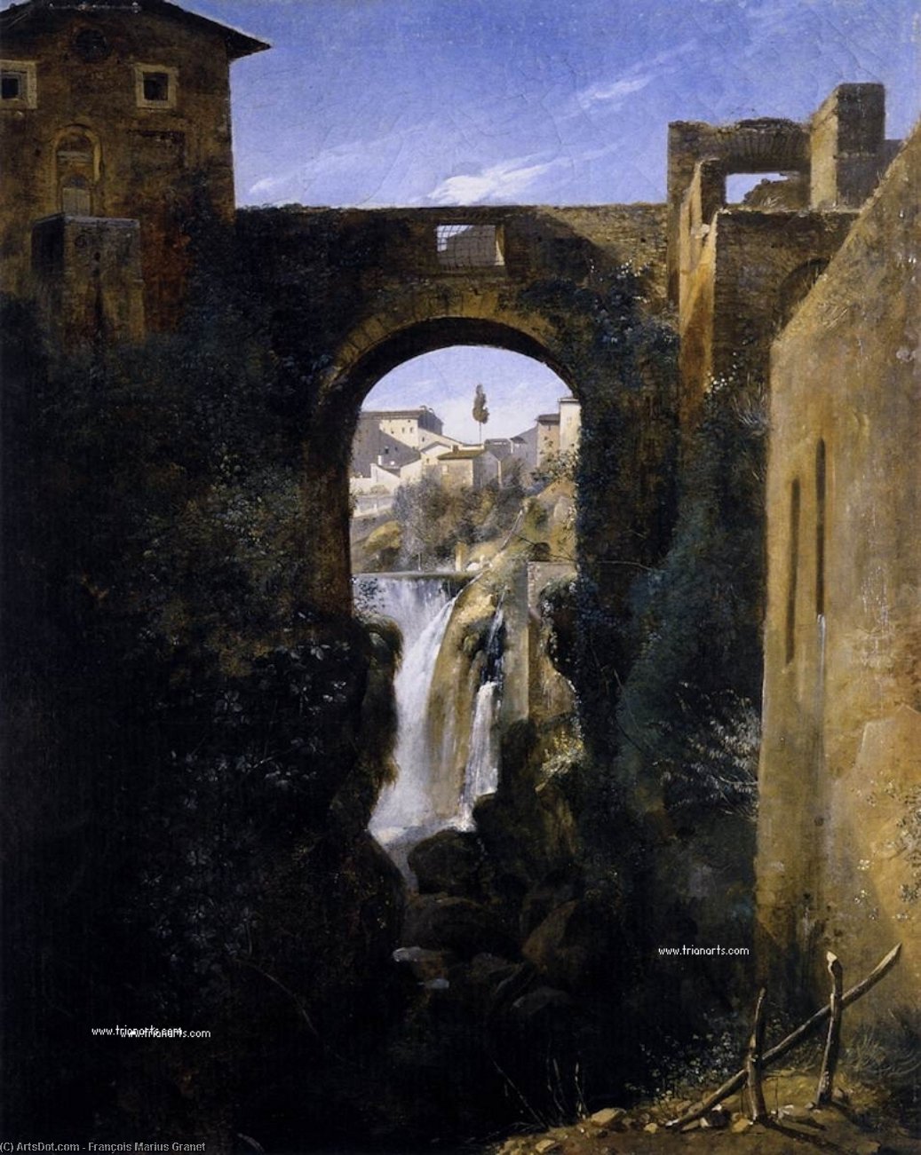 Wikioo.org - The Encyclopedia of Fine Arts - Painting, Artwork by François Marius Granet - The San Rocco Bridge and the Grand Waterfall at Tivoli