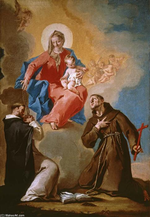 Wikoo.org - موسوعة الفنون الجميلة - اللوحة، العمل الفني Nicola Grassi - Rosary Mother of God with Sts Dominic and Francis of Assisi
