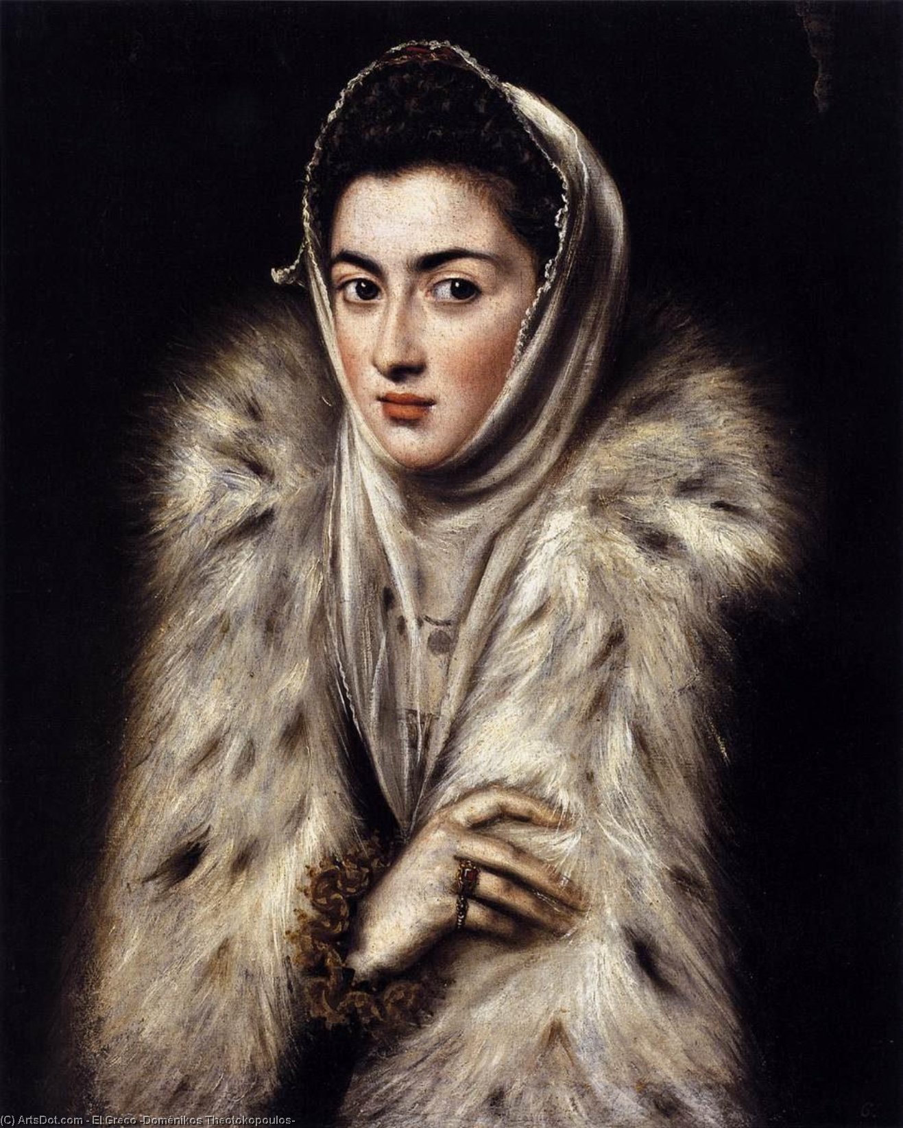 Wikioo.org – L'Encyclopédie des Beaux Arts - Peinture, Oeuvre de El Greco (Doménikos Theotokopoulos) - une dame dans  une  fourrure  enveloppement