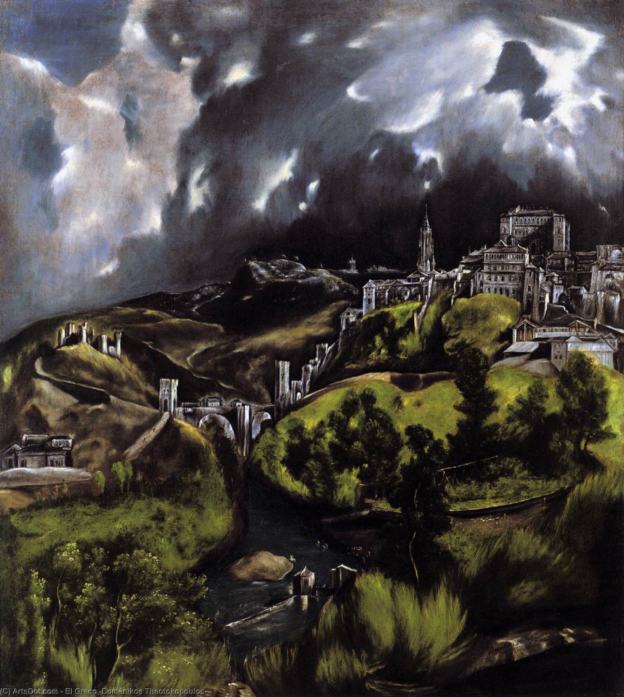 WikiOO.org - 백과 사전 - 회화, 삽화 El Greco (Doménikos Theotokopoulos) - A View of Toledo