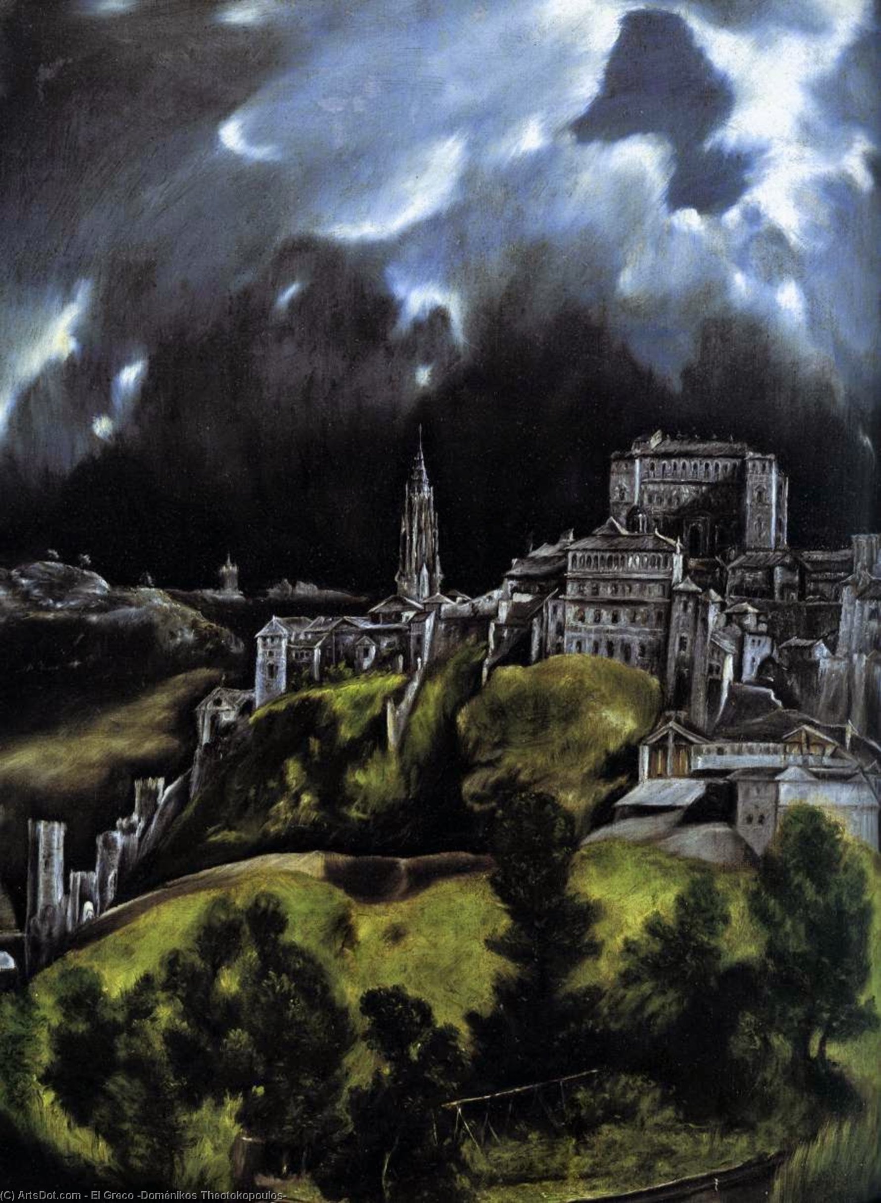 Wikoo.org - موسوعة الفنون الجميلة - اللوحة، العمل الفني El Greco (Doménikos Theotokopoulos) - A View of Toledo (detail)