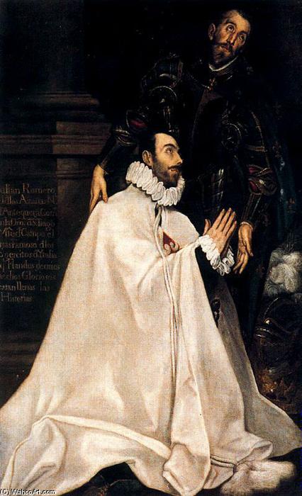 Wikioo.org - The Encyclopedia of Fine Arts - Painting, Artwork by El Greco (Doménikos Theotokopoulos) - Julián Romero de las Azanas and his Patron Saint
