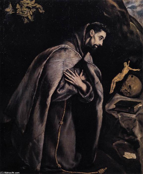 Wikioo.org - The Encyclopedia of Fine Arts - Painting, Artwork by El Greco (Doménikos Theotokopoulos) - St Francis in Prayer before the Crucifix