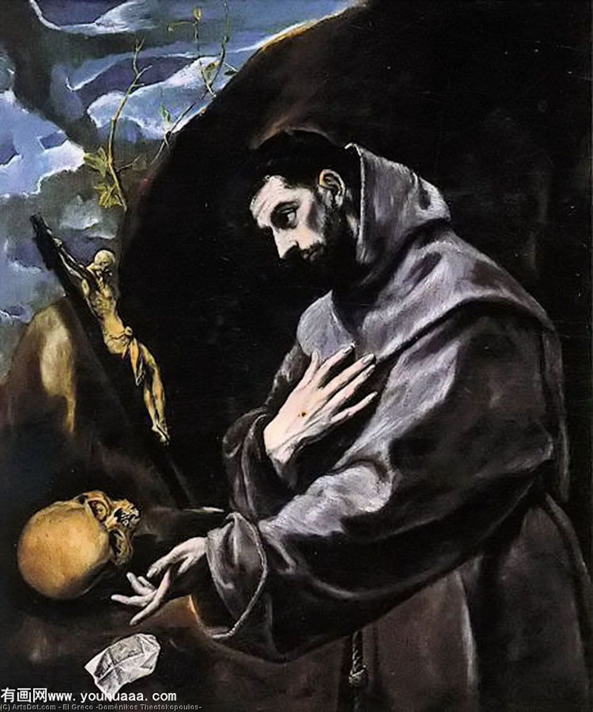 Wikioo.org - The Encyclopedia of Fine Arts - Painting, Artwork by El Greco (Doménikos Theotokopoulos) - St Francis Praying
