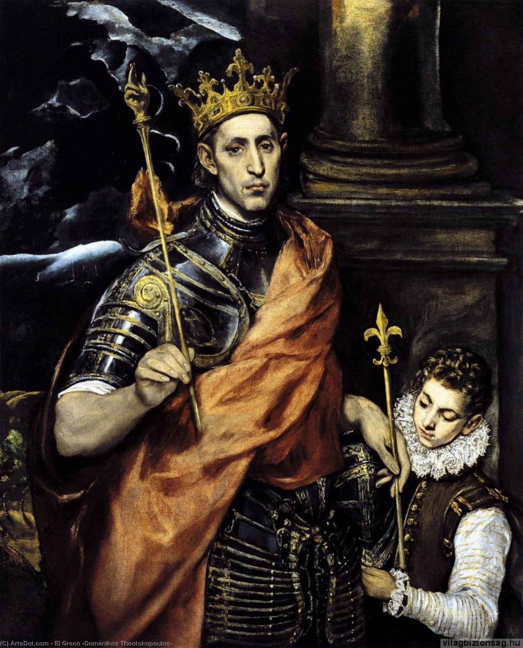 Wikioo.org - The Encyclopedia of Fine Arts - Painting, Artwork by El Greco (Doménikos Theotokopoulos) - St Louis, King of France, with a Page