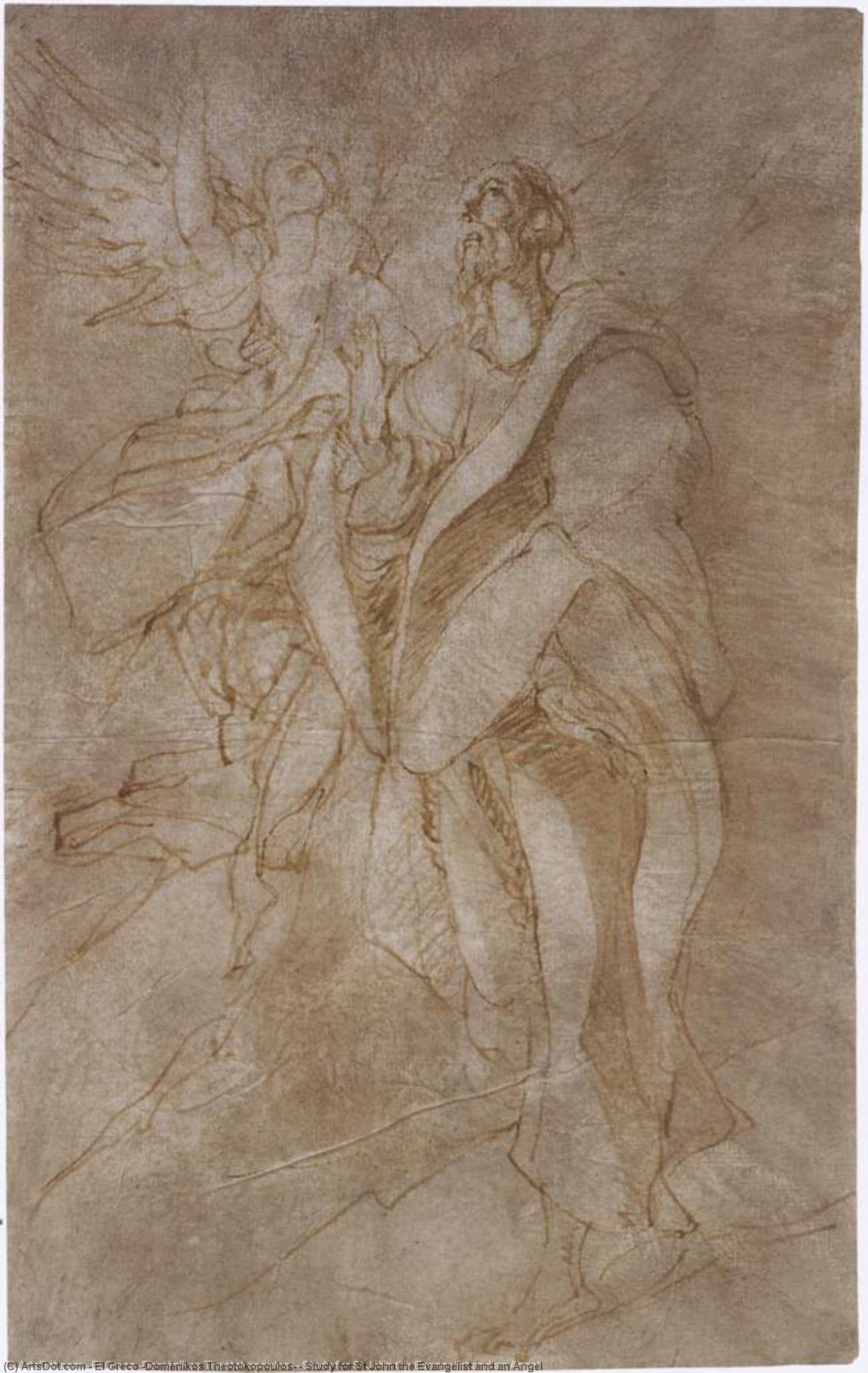 Wikioo.org – L'Enciclopedia delle Belle Arti - Pittura, Opere di El Greco (Doménikos Theotokopoulos) - studio per san giovanni evangelista e un Angelo