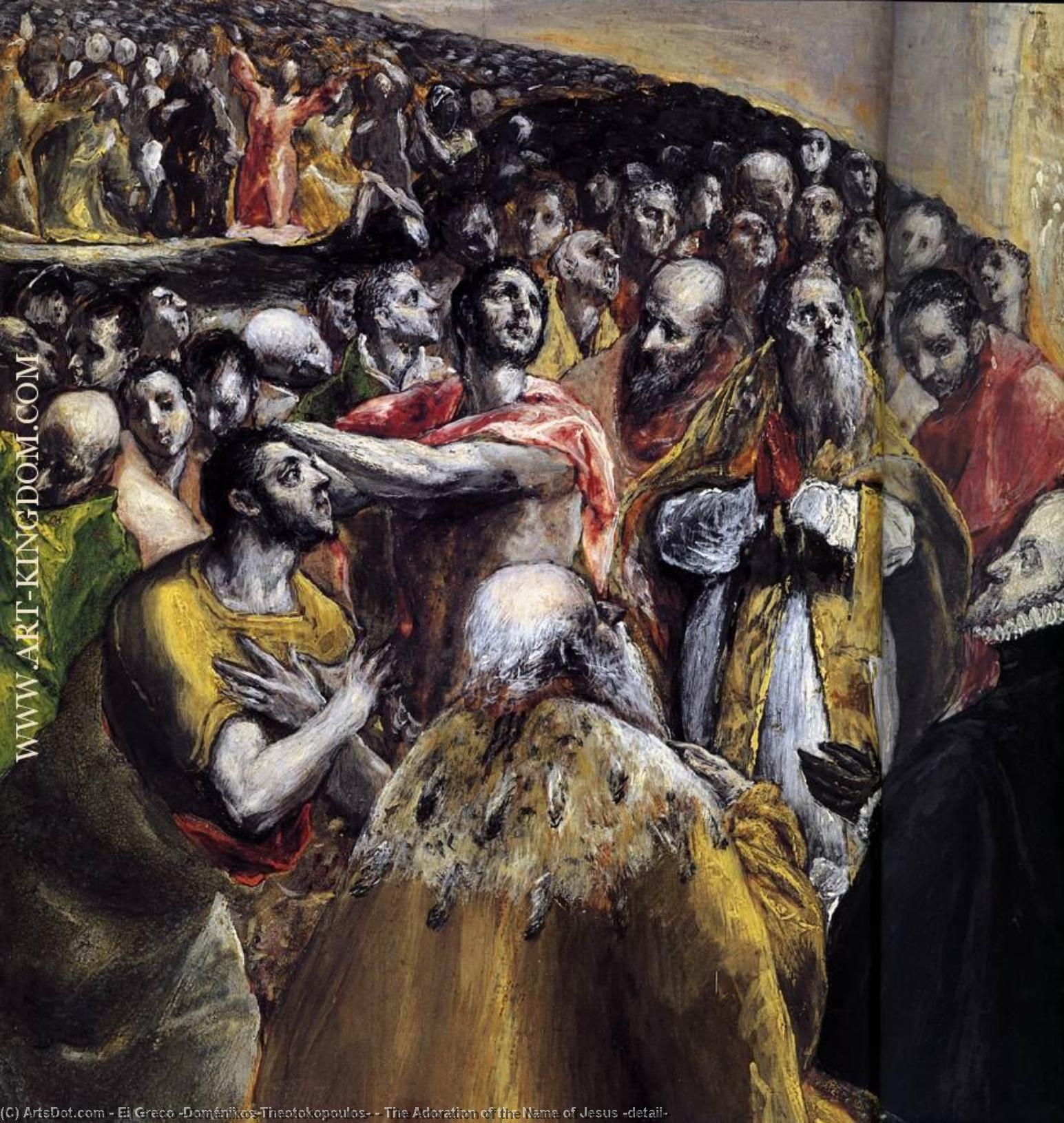Wikioo.org – La Enciclopedia de las Bellas Artes - Pintura, Obras de arte de El Greco (Doménikos Theotokopoulos) - el adoración de nombre de Jesús Detalle